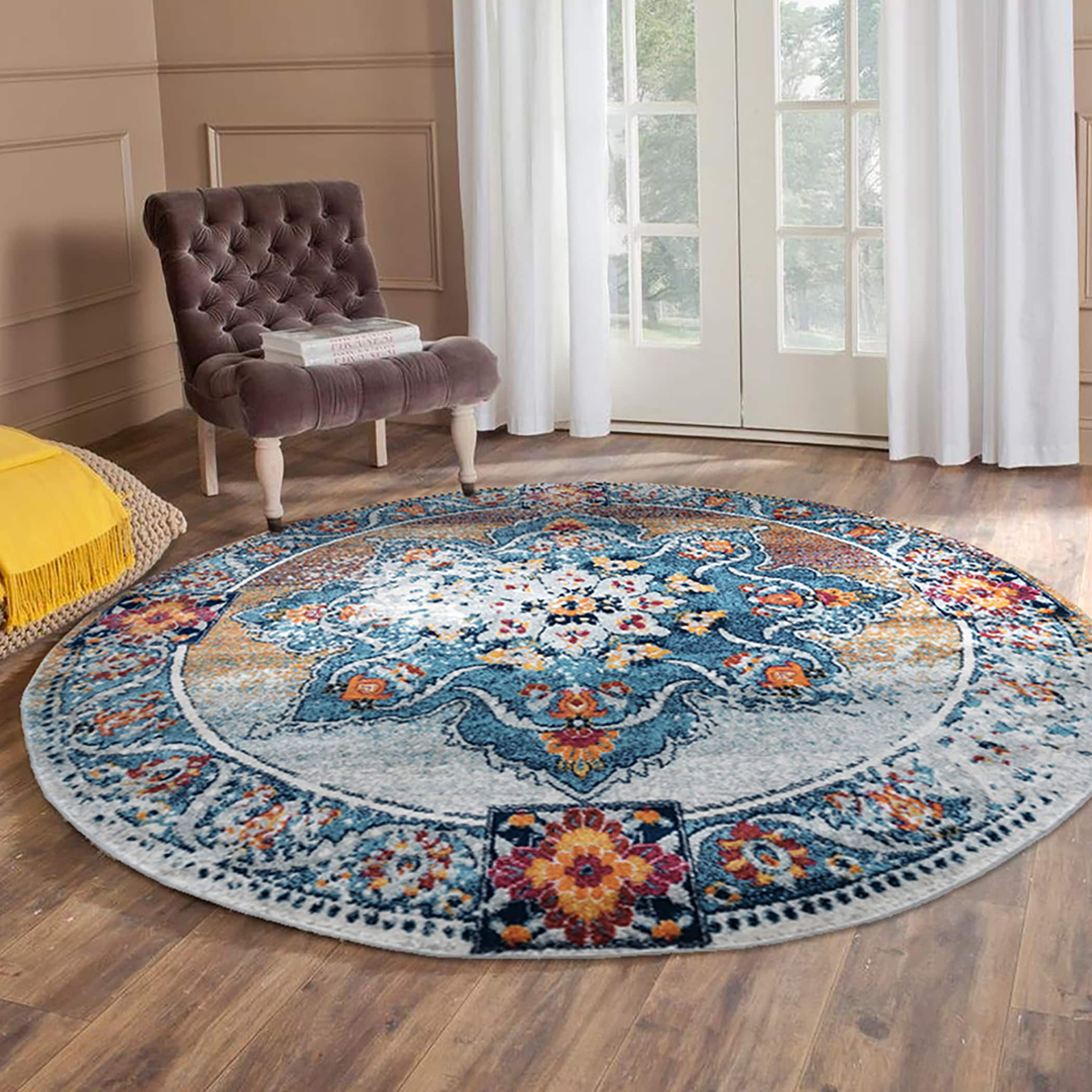 AMER Alexandria 6 X 6 Ft Orange Round Indoor Border Area Rug In The   64849690 