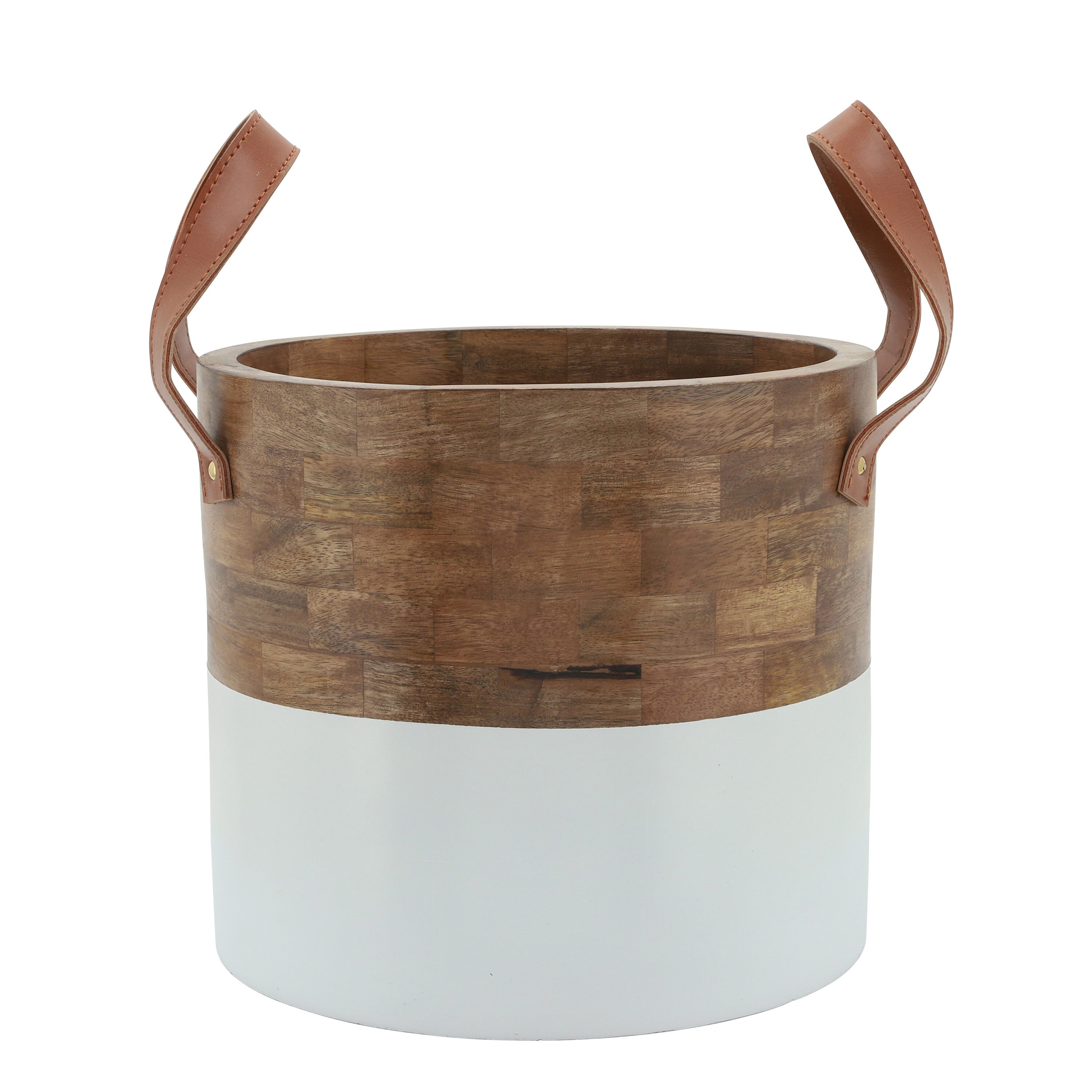 Sagebrook Home 16384 Round 11-in W x 10-in H Brown Wood Indoor/Outdoor Planter