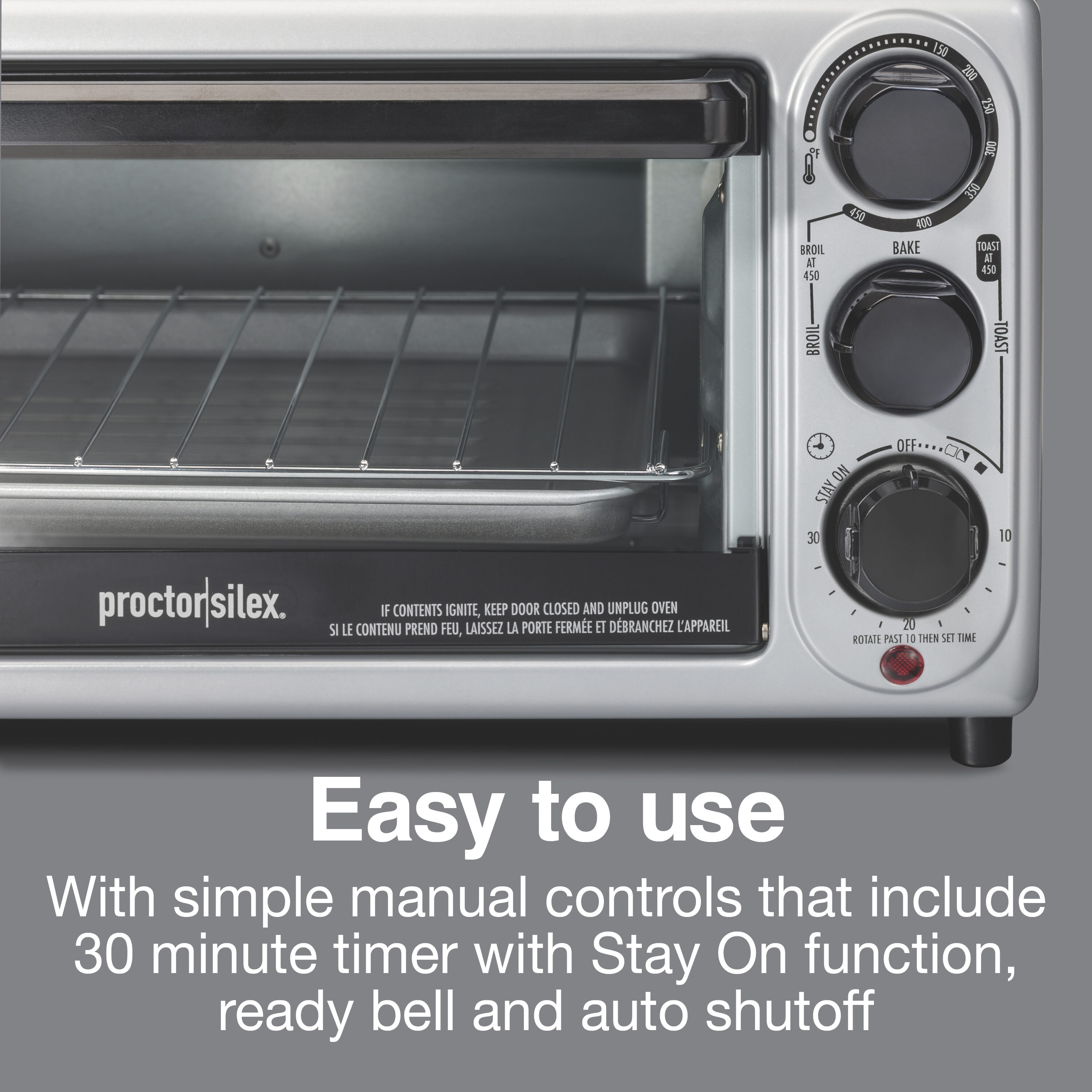 Proctor Silex Black and Silver 4-Slice Toaster Oven with Bake Pan