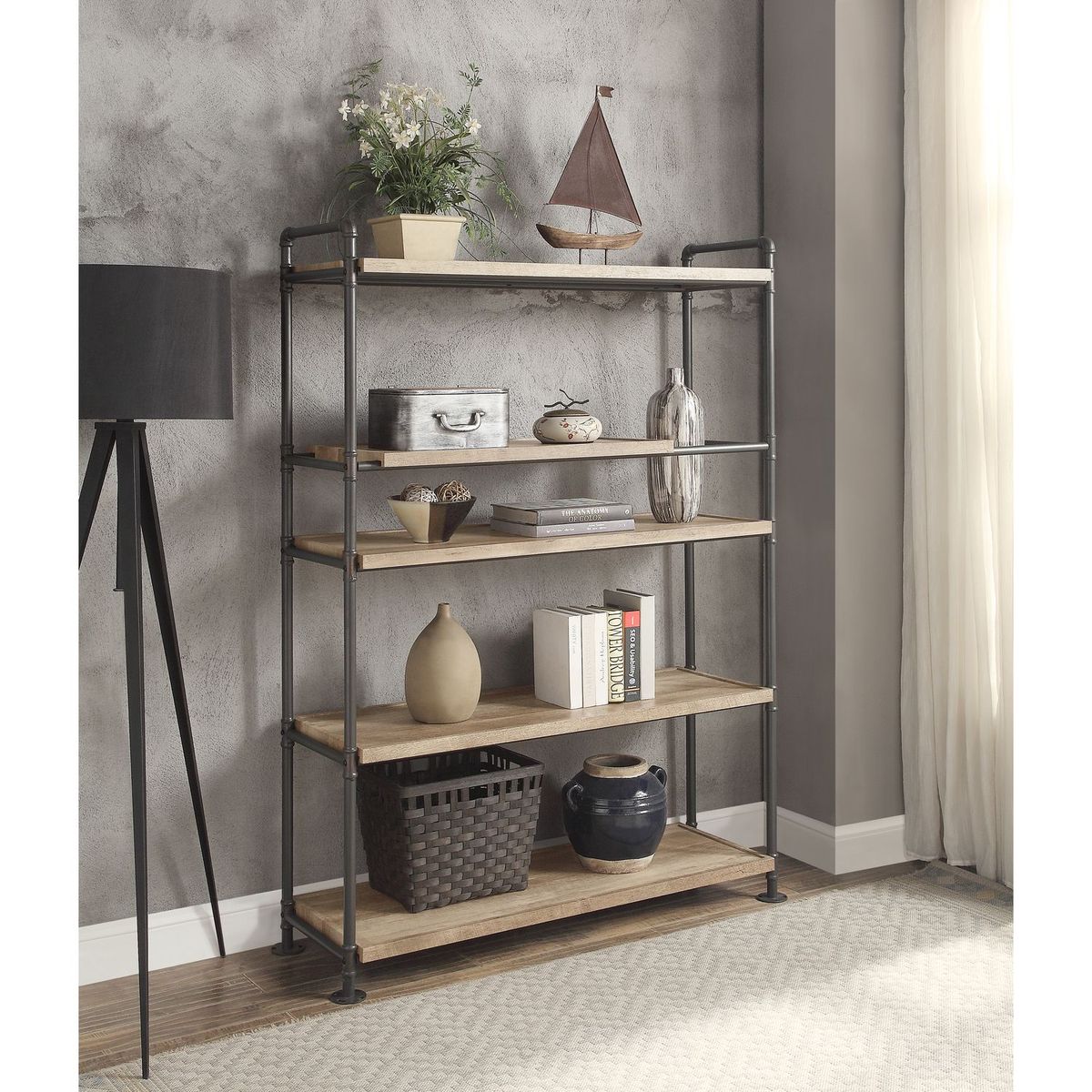 JASMODER AC00758 Oak Metal 16.00-Inches W x 65.00-Inches H x 48.00-Inches D )