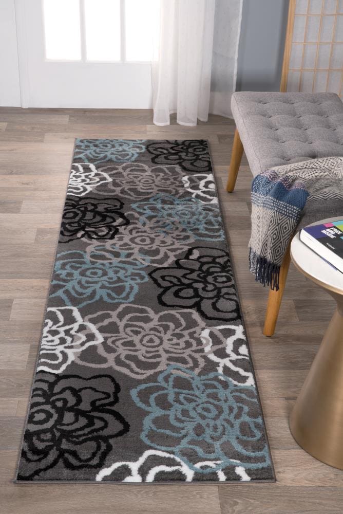 World Rug Gallery 108 D.GR 2X7 Florence 2 x 7 (ft) Loomed Polypropylene Gray Rectangular Indoor Floral/Botanical Mid-Century Modern Runner rug