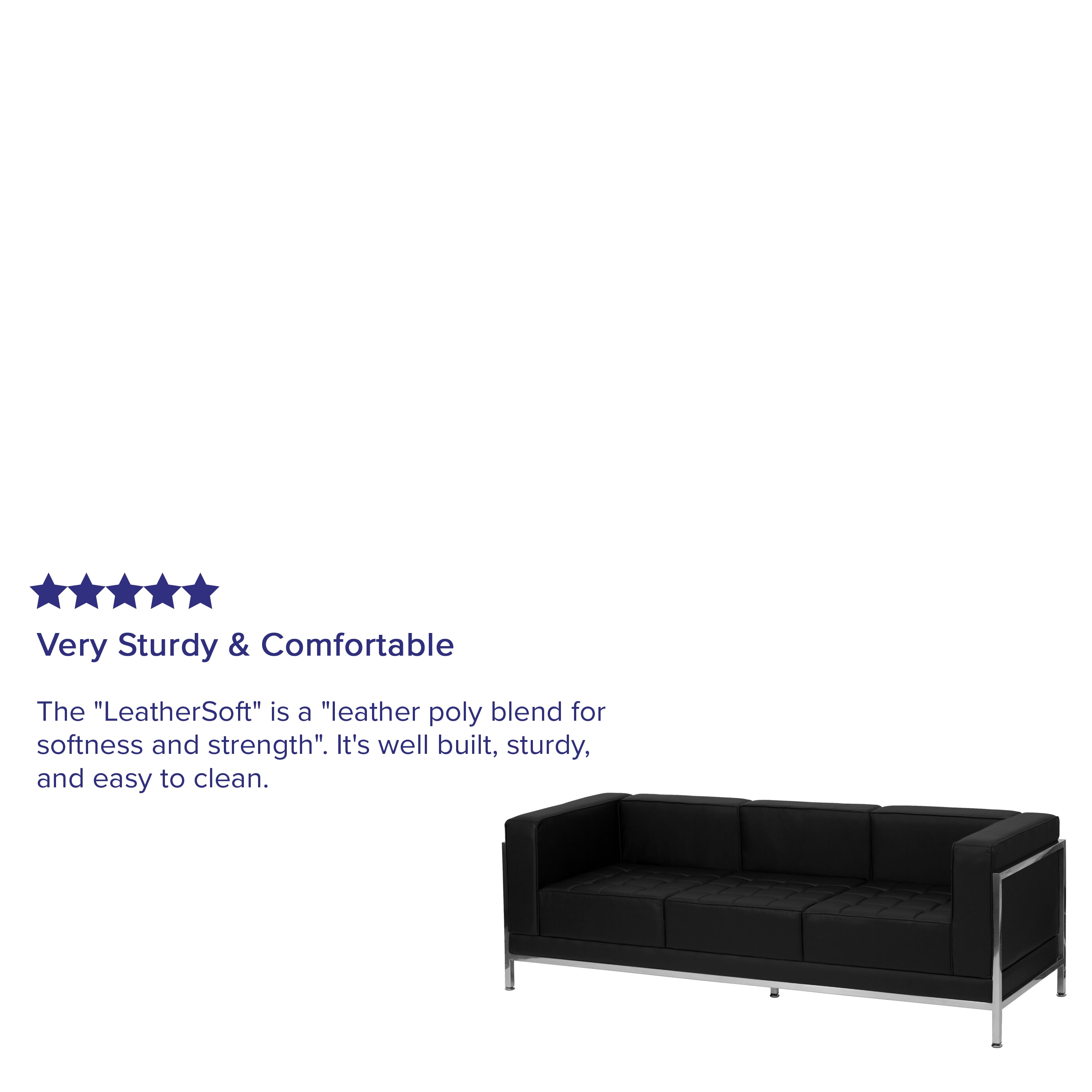 Modern Black Leather Tufted Reception Sofa with Metal Frame