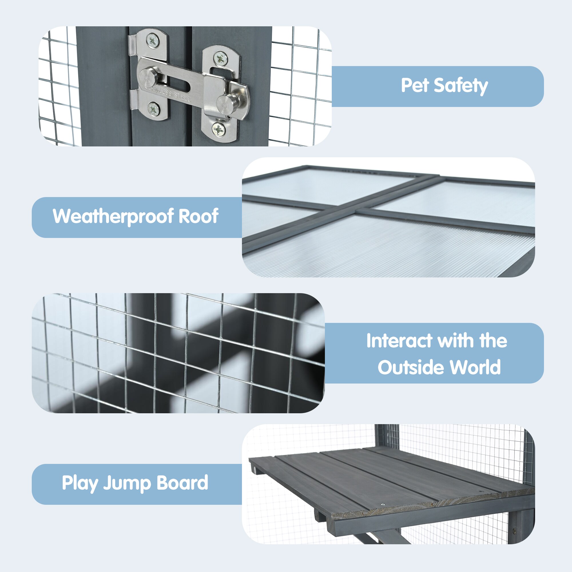 LOVMOR Catio Outdoor Cat Enclosure with Double Enter Doors Grey