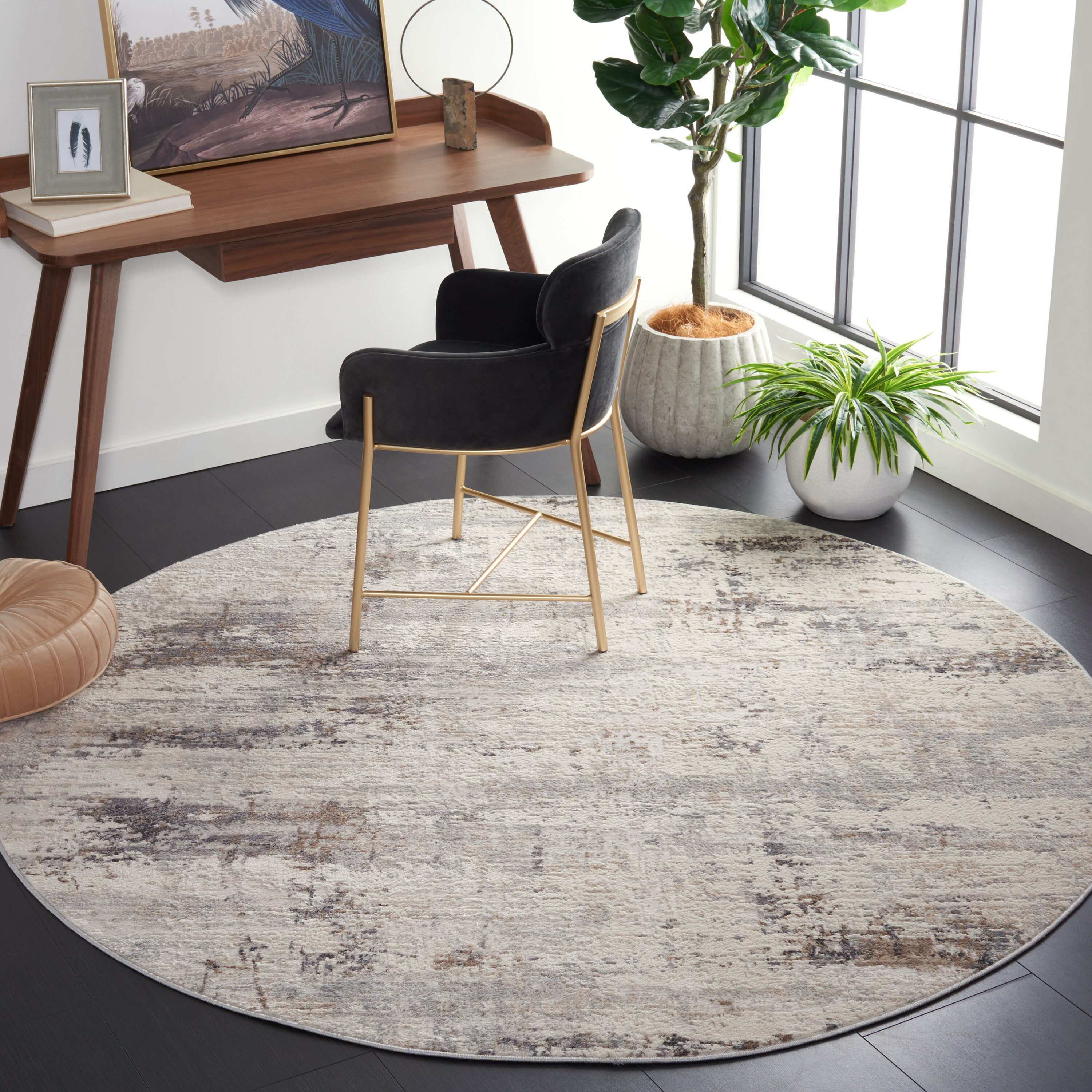 Amelia 448A Ivory Grey 8ft x 8ft Round Rug