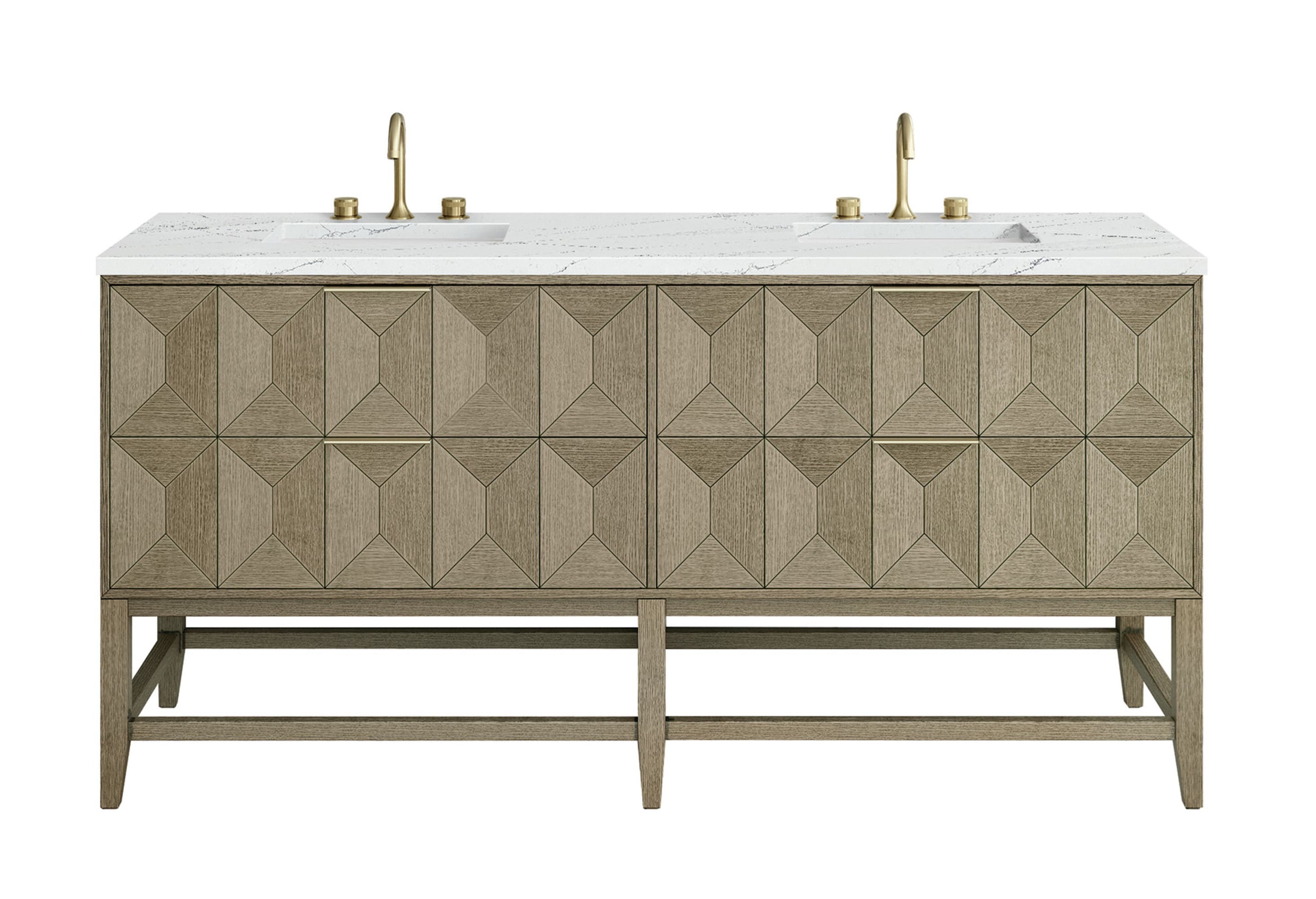 Pebble Oak 72" Double Freestanding Vanity with Solid Surface Top