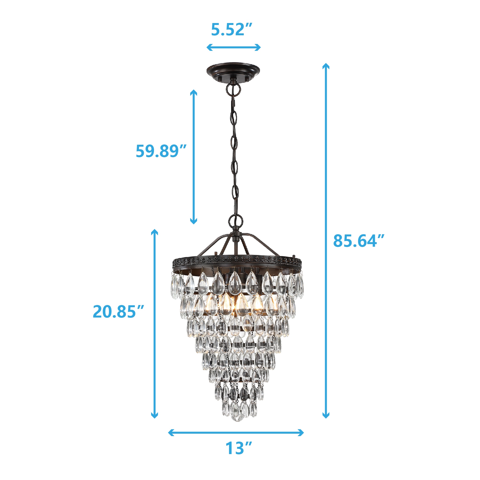 Black Crystal Tiered Pendant Chandelier with Glass Accents