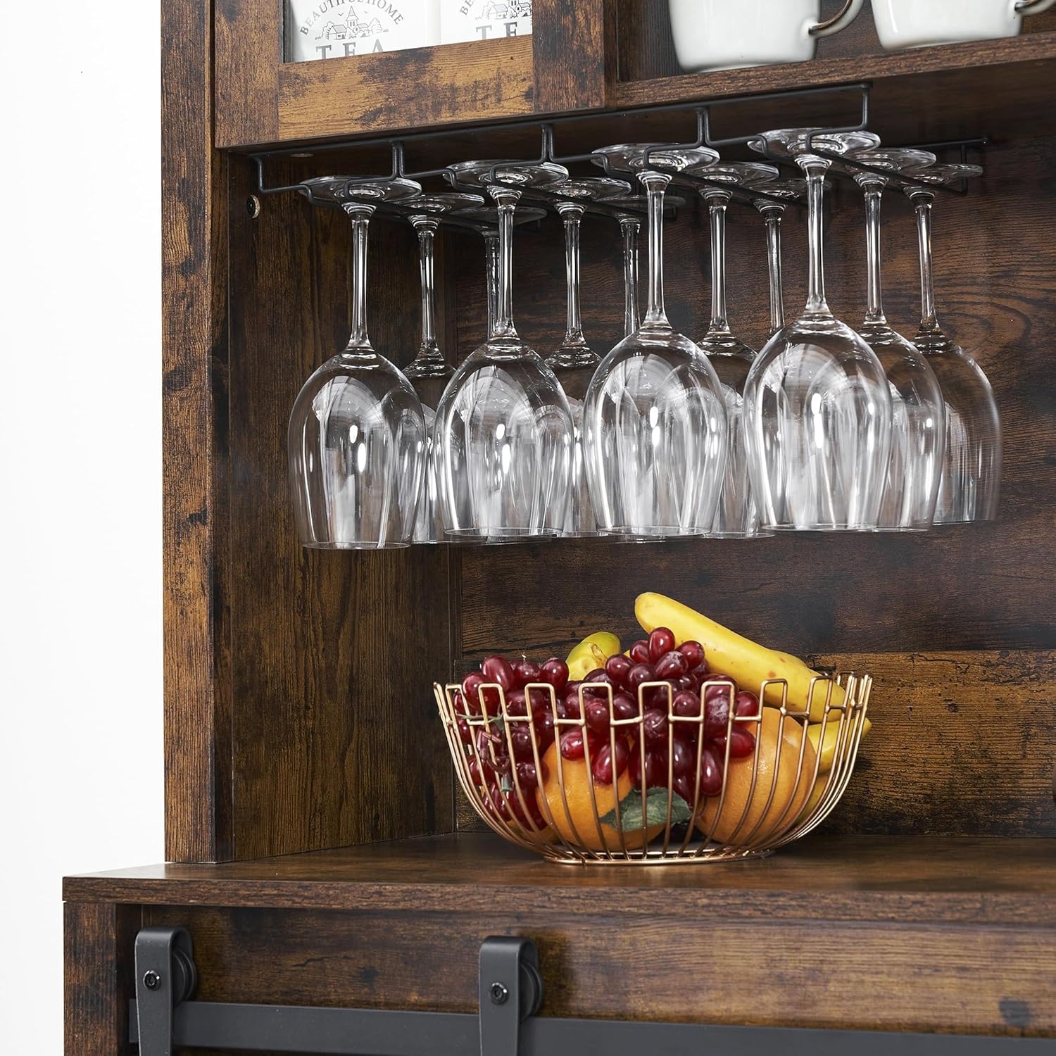 Qeetex Rustic 70 Inch Tall Farmhouse Coffee Bar Cabinet with Sliding ...