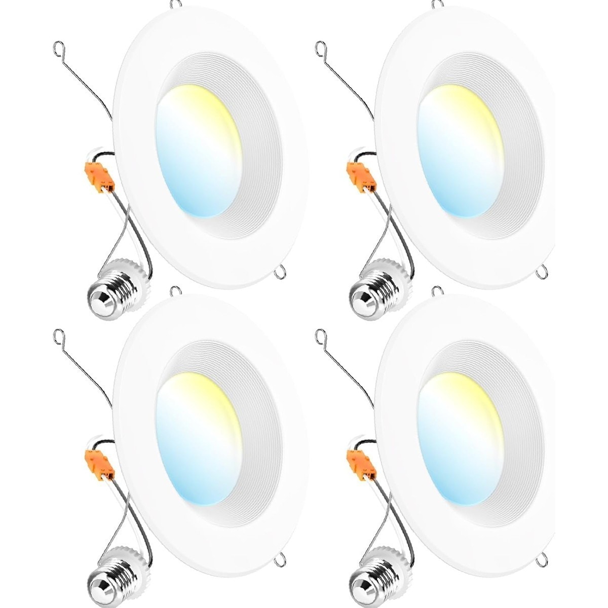 Pacrigo  White 6 Inch Selectable CCT Retrofit LED Recessed Downlight with Baffle Trim 965 Lumens 13W Dimmable Damp Rated 4 Pack