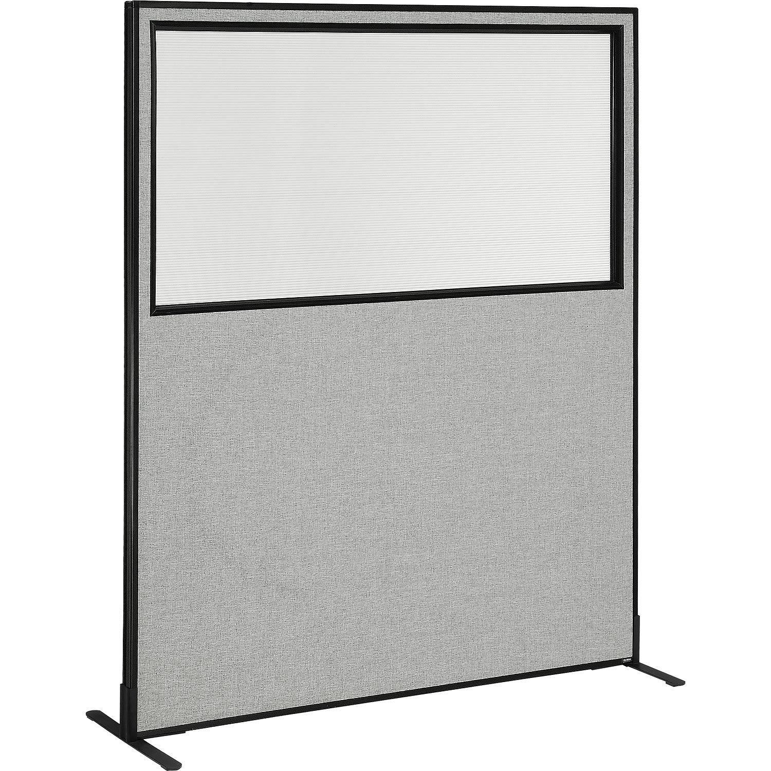 Global Industrial 695790FWGY 60-14-inW x 96-inH Freestanding Office Partition Panel with Partial Window Gray