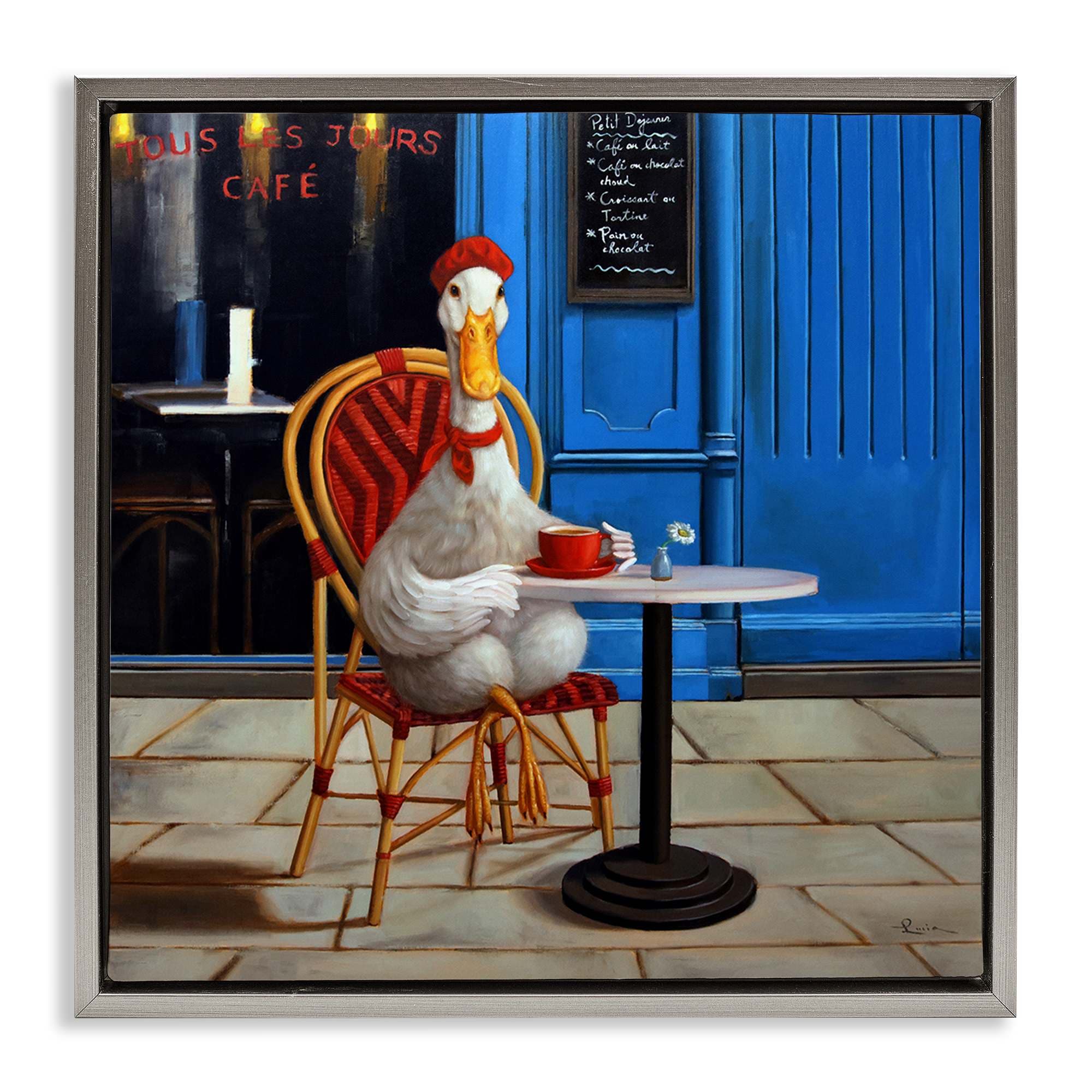 Stupell Industries BS-797-FFL-17X17 Trendy Duck at Cafe Gray Framed Floater Canvas Wall Art By Lucia Heffernan 18 x 18