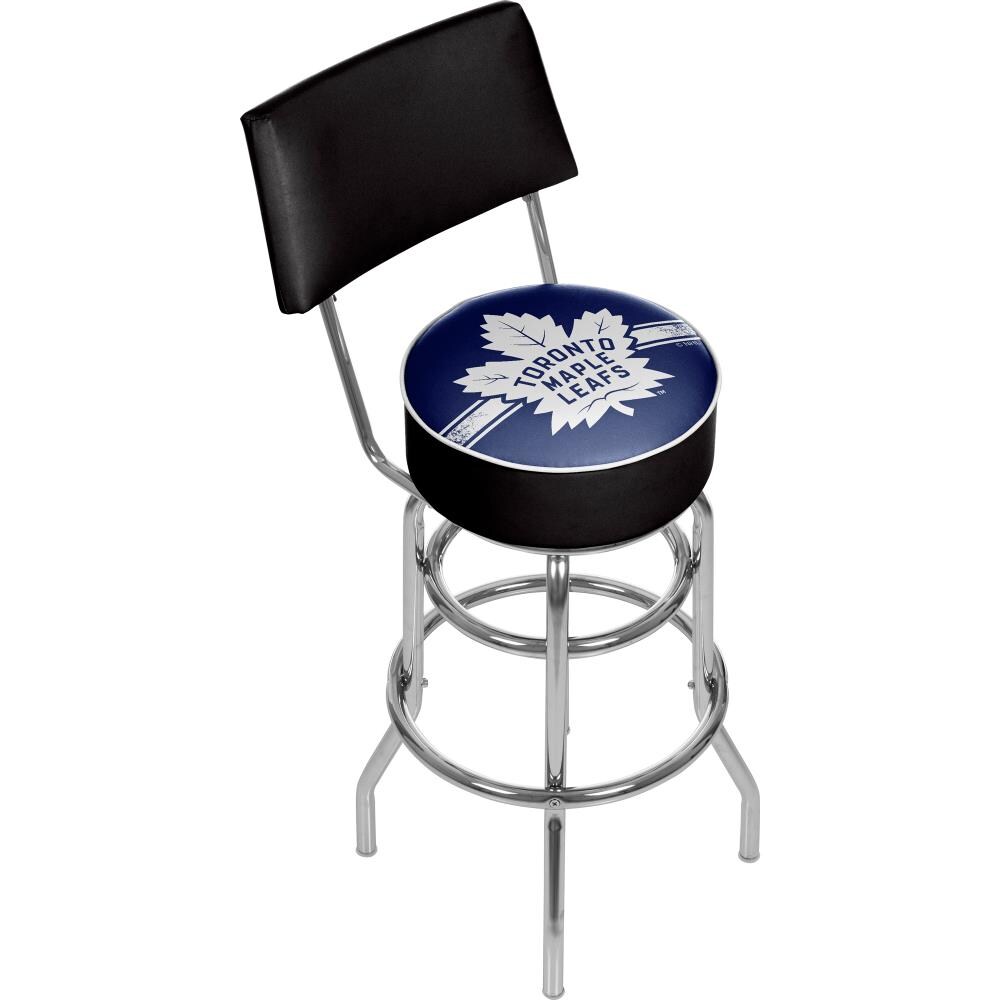 Trademark Gameroom NHL1100-TML2 Toronto Maple Leafs Bar Stools with Backs Chrome Bar height Swivel Metal Bar Stool Back