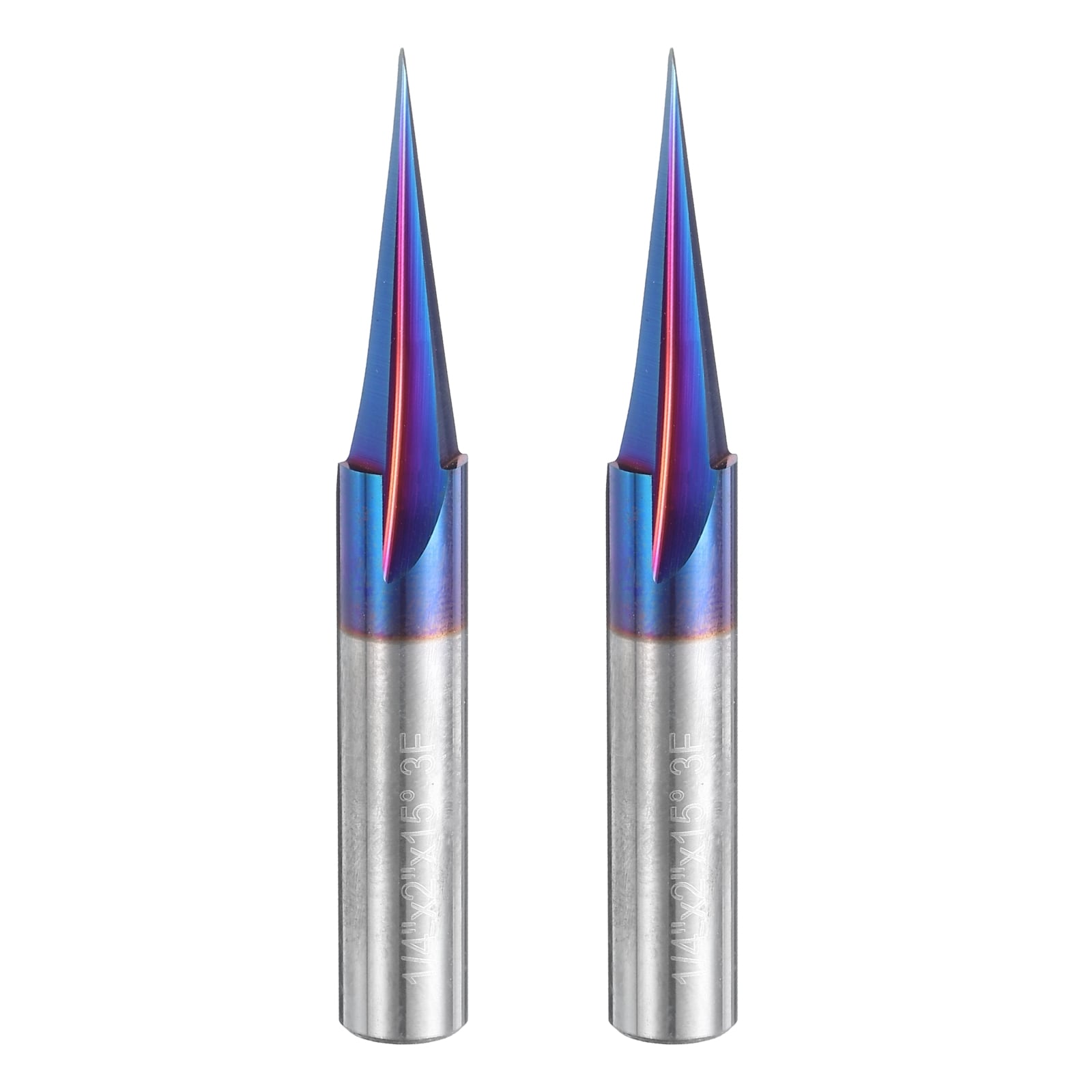Unique Bargains 2pcs 15 Degree V Groove Engraving Router Bits for CNC Tip and 3 Flutes 1/4 Inch Shank Carving Bit Nano Coated Carbide End Mill for Carving Engraving #S26010501UX9271