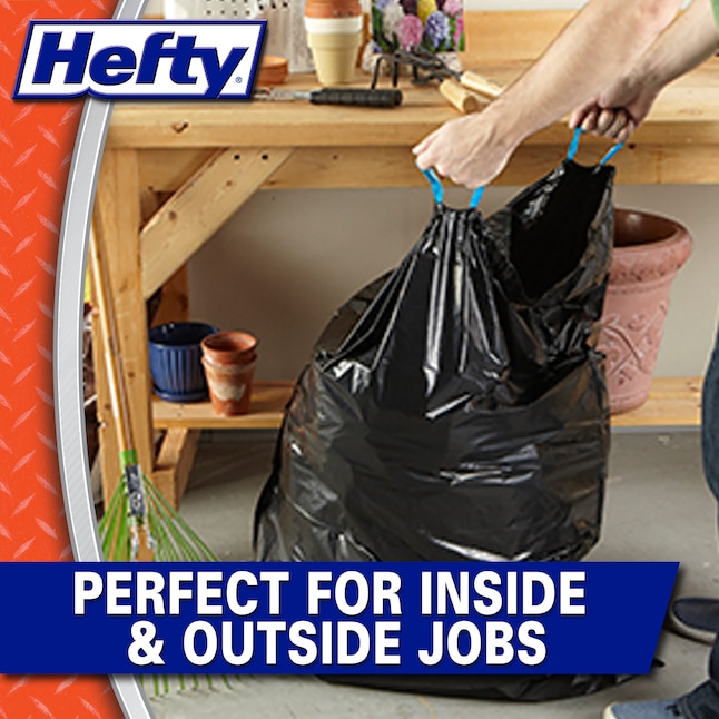 Hefty 39-Gallons Black Outdoor Plastic Lawn and Leaf Drawstring Trash Bag ( 38-Count) in the Trash Bags department at