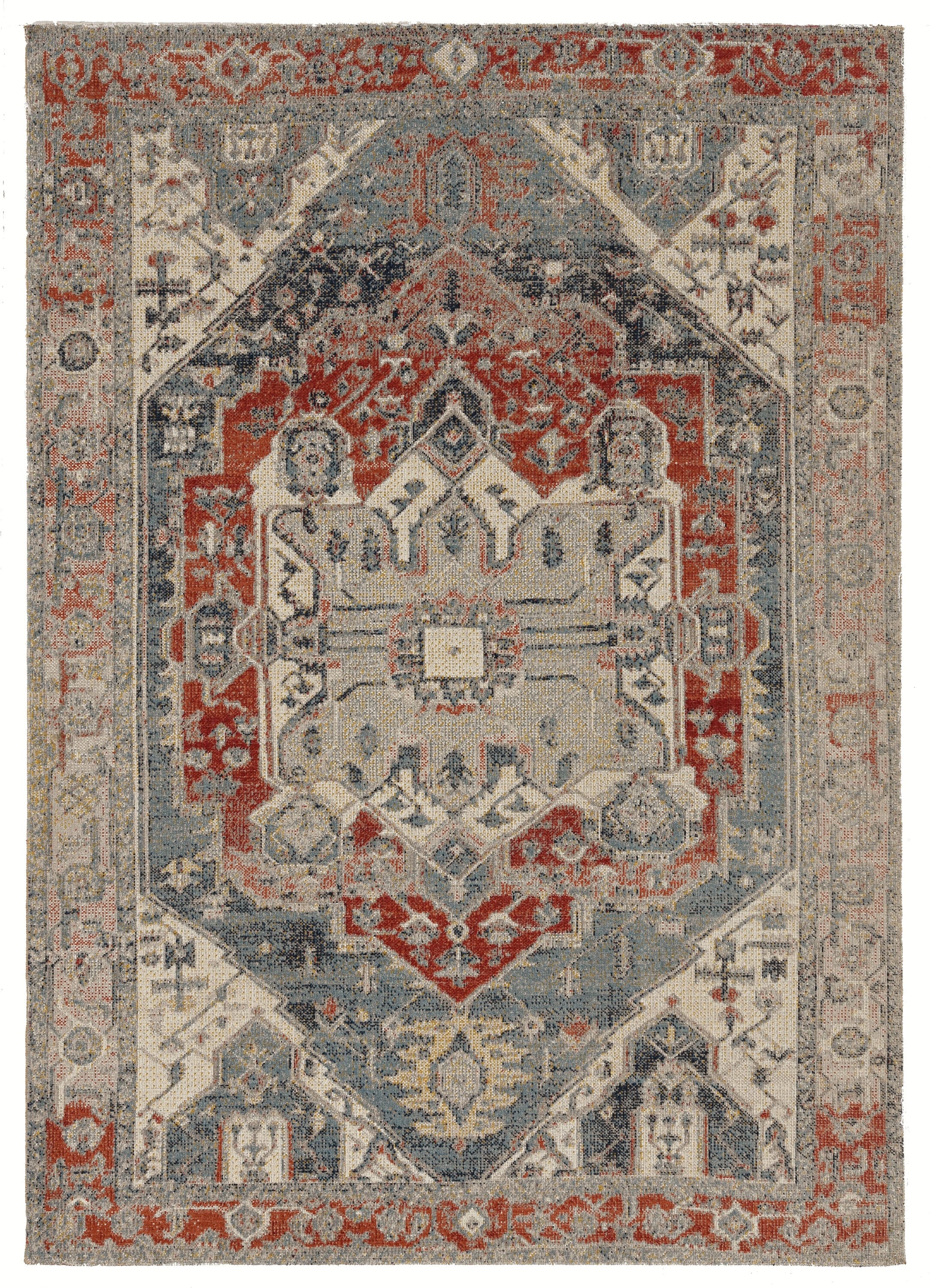Linon RUGGZ0981 Great Zero 8 x 10 (ft) Polyester Anlow Ivory/Blue Rectangular Indoor Distressed/Overdyed Area rug