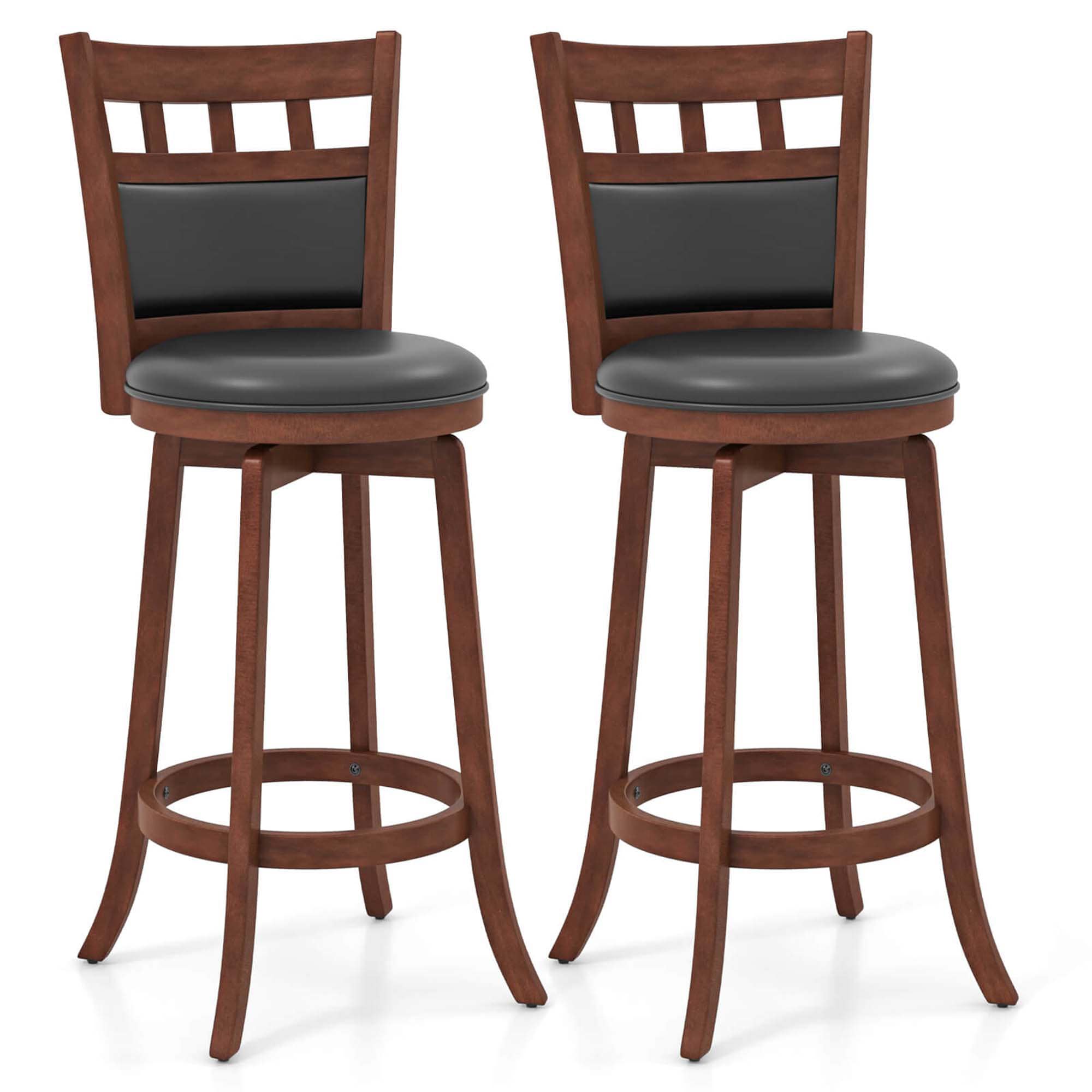 Costway HCST04449 Set of 2 Espresso 44-in H Extra tall (34-in and up) Round Seat Upholstered Swivel Wood Back Bar Stool Back
