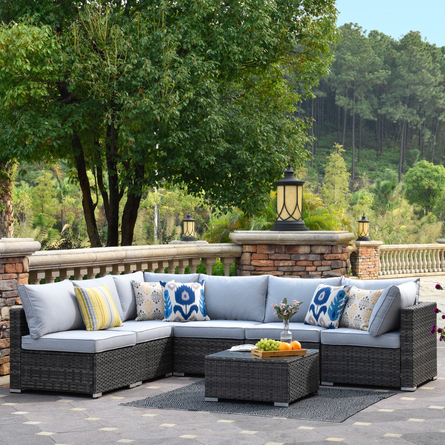 xizzi sunrise rattan outdoor sectional with gray cushion(s) and steel frame