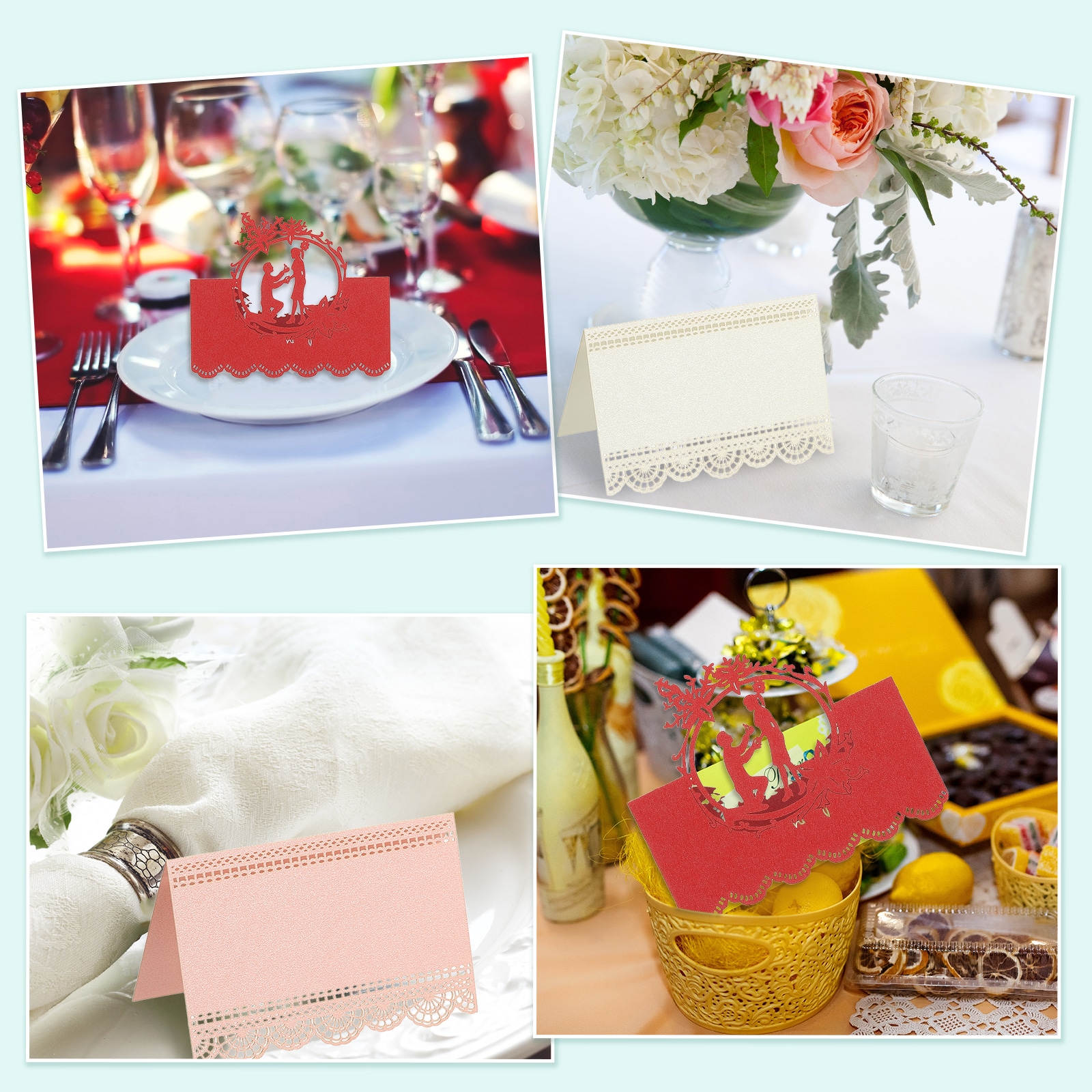 PATIKIL 50pcs Wedding Place Cards Laser Cut Lace Flower Name Place ...