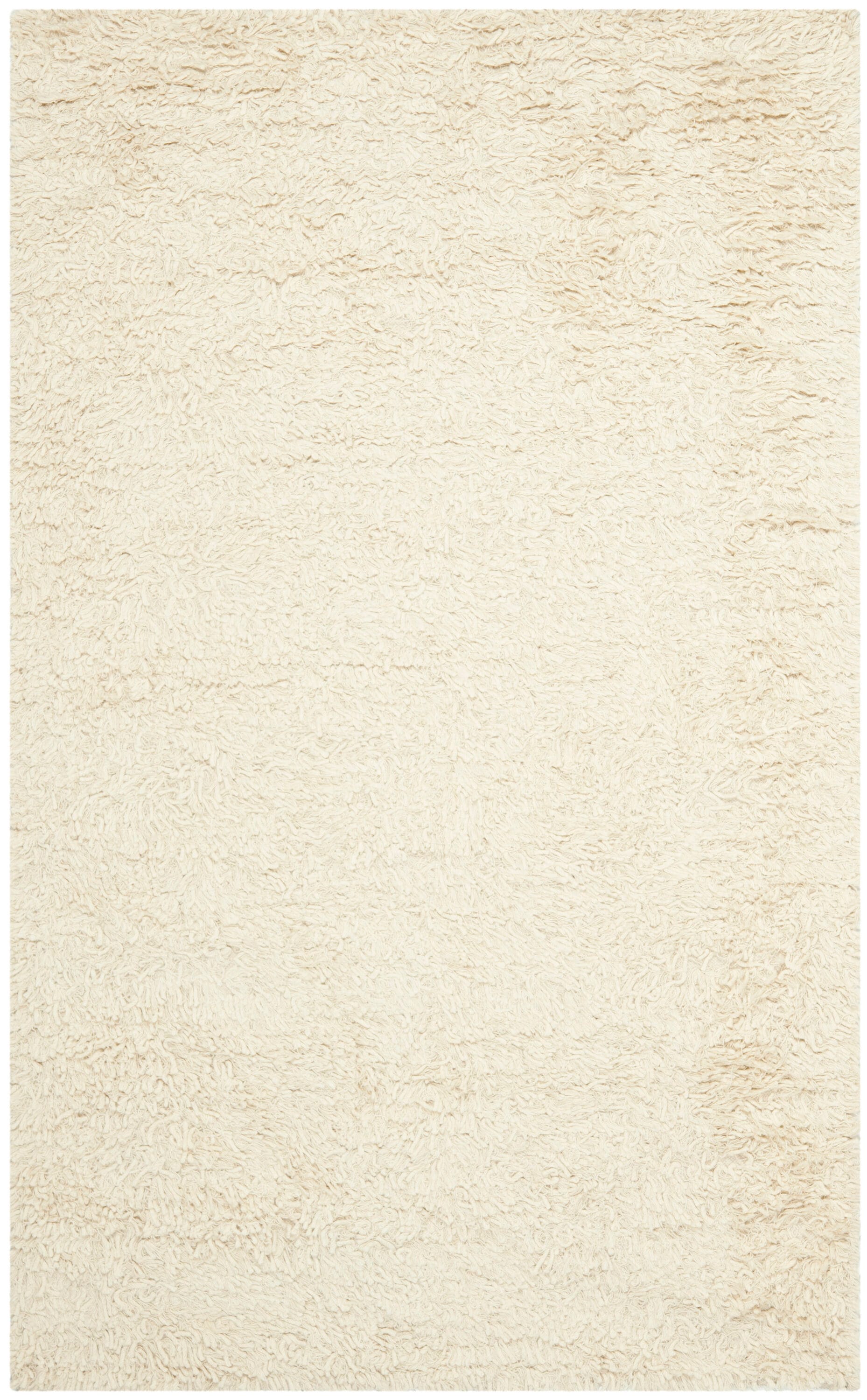Handmade Ivory Wool Shag Area Rug, 5' x 8', Easy Care