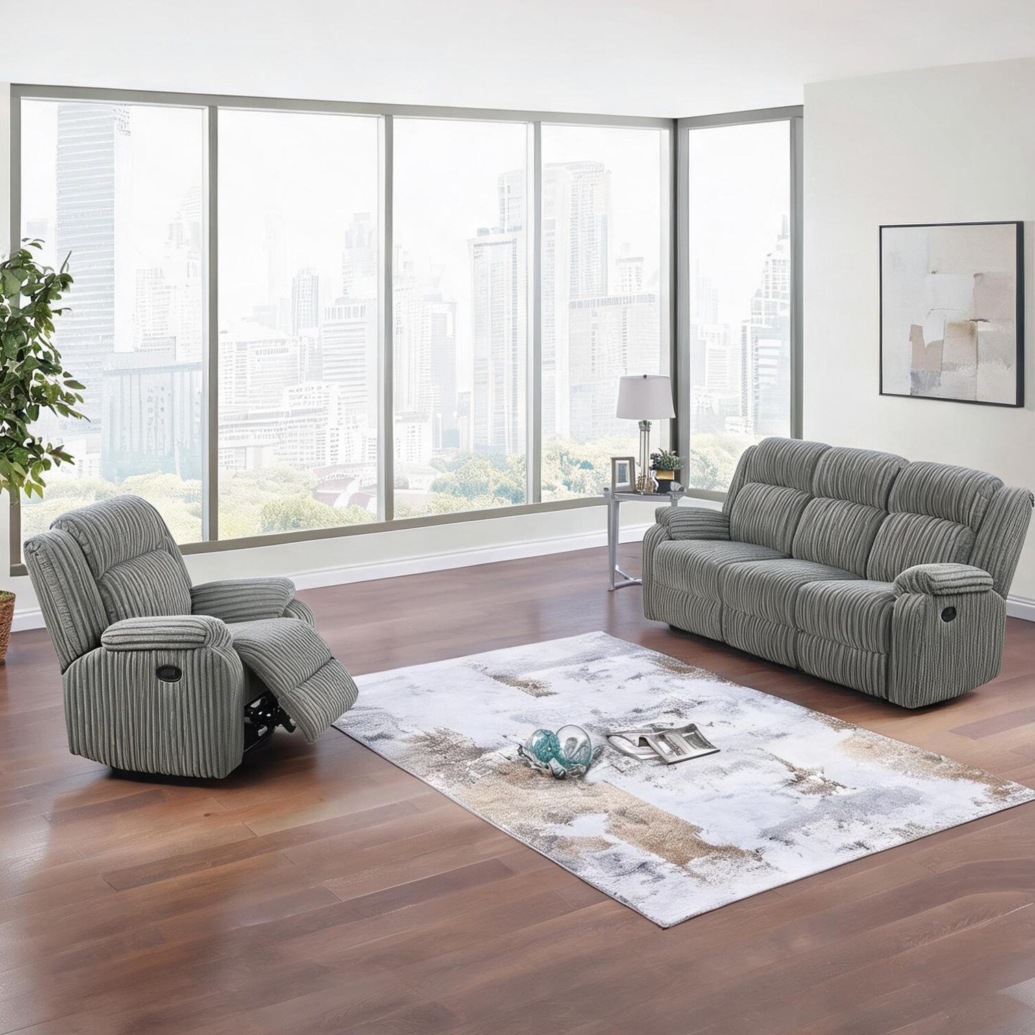 Naturefalls Corduroy 2-Piece Sofa and Recliner Set Smoke Upholstery 4 ...