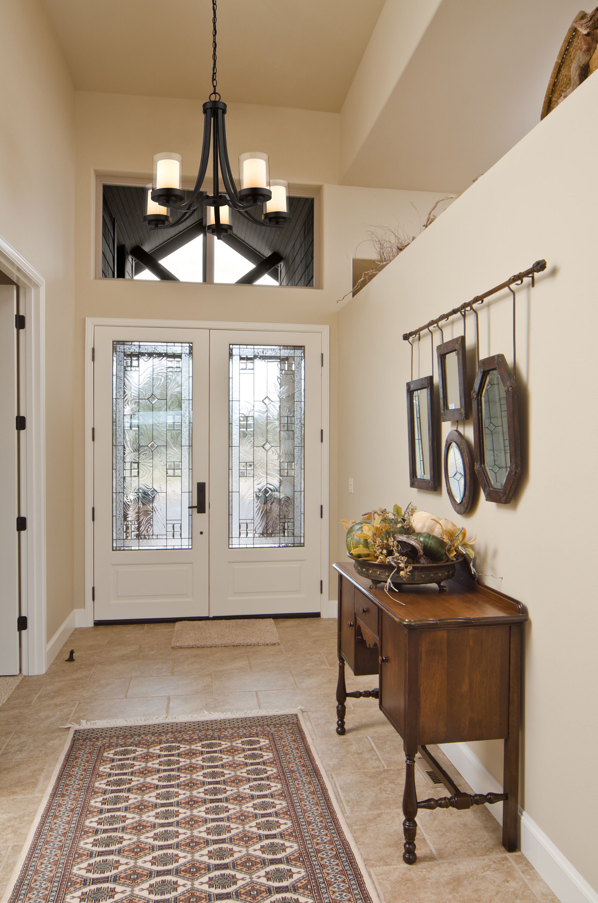 Matte Black Steel and Glass 5-Light Chandelier