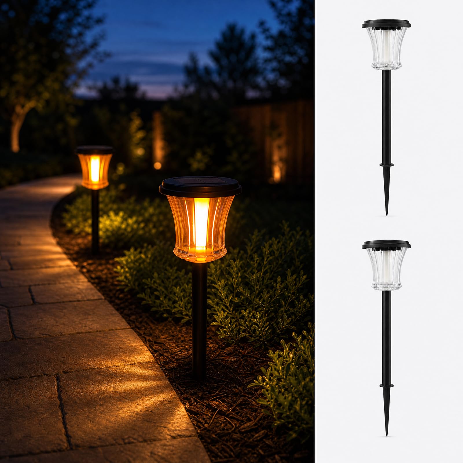 DYRCJ -  Glass Solar Pathway Lights 2 Pack with Four Ambient Lighting Modes for Yard and Garden O...