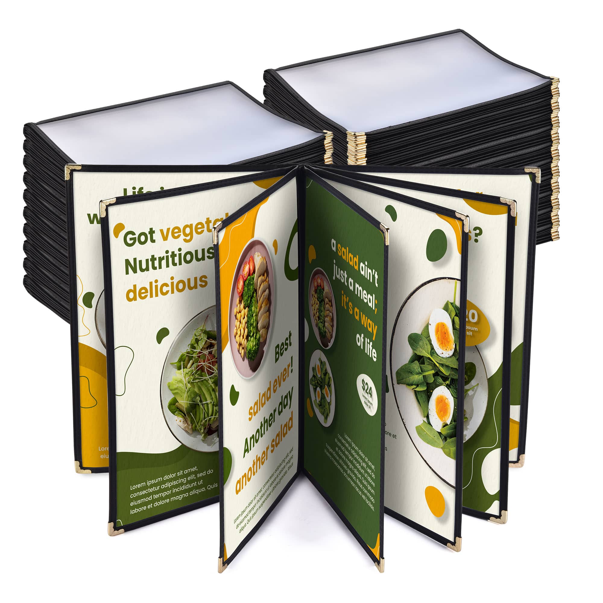 Yescom 26MNC031-814B7-06-LO WeChef 20 Pack Restaurant Menu Covers 8.5 x 14IN Book Style 7 Pages 14 Views Black