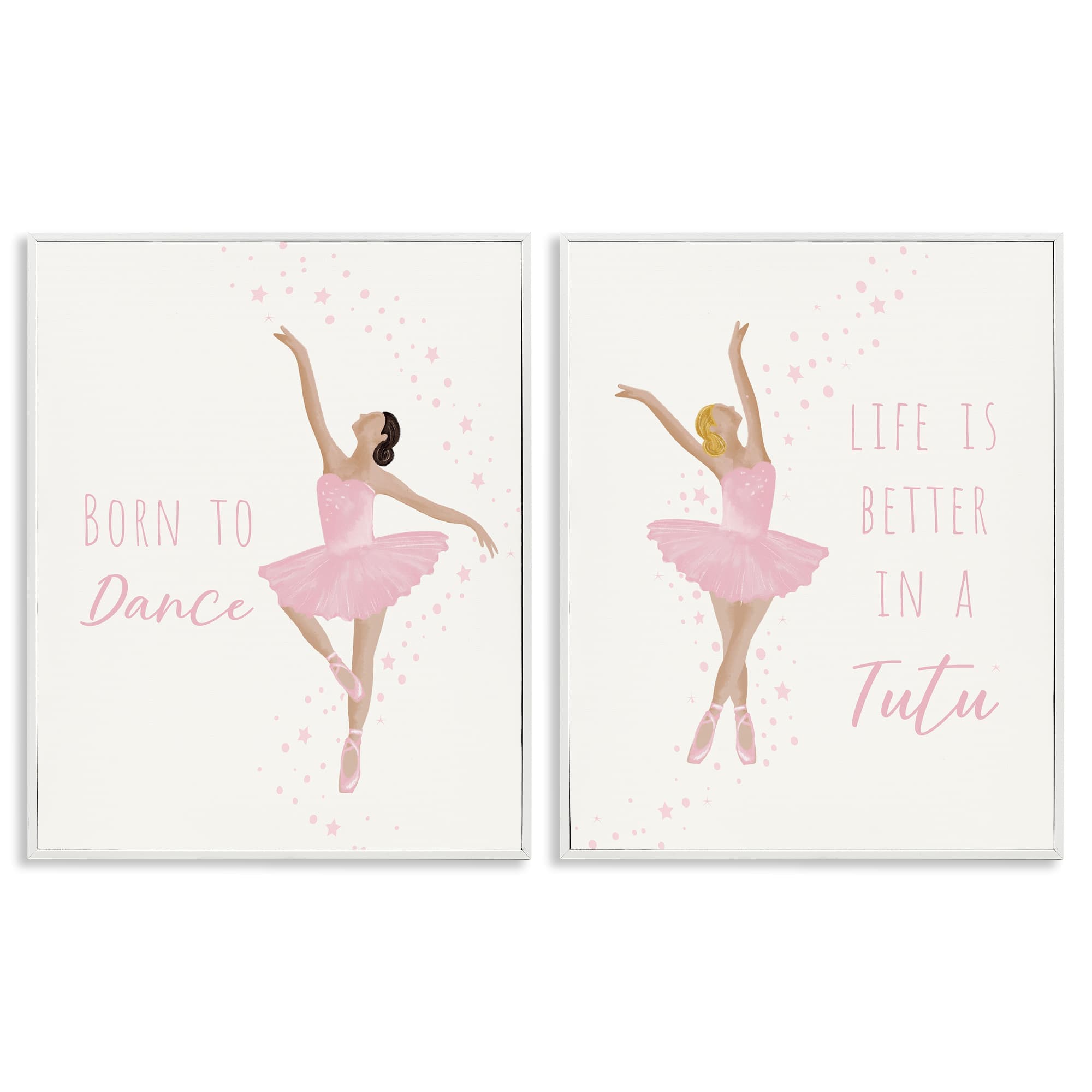 Stupell Industries B2-942-WFR-2PC-11X14 Inspiring Ballerina Sentiments 2pc Framed Giclee Set design by Chen Alyesh