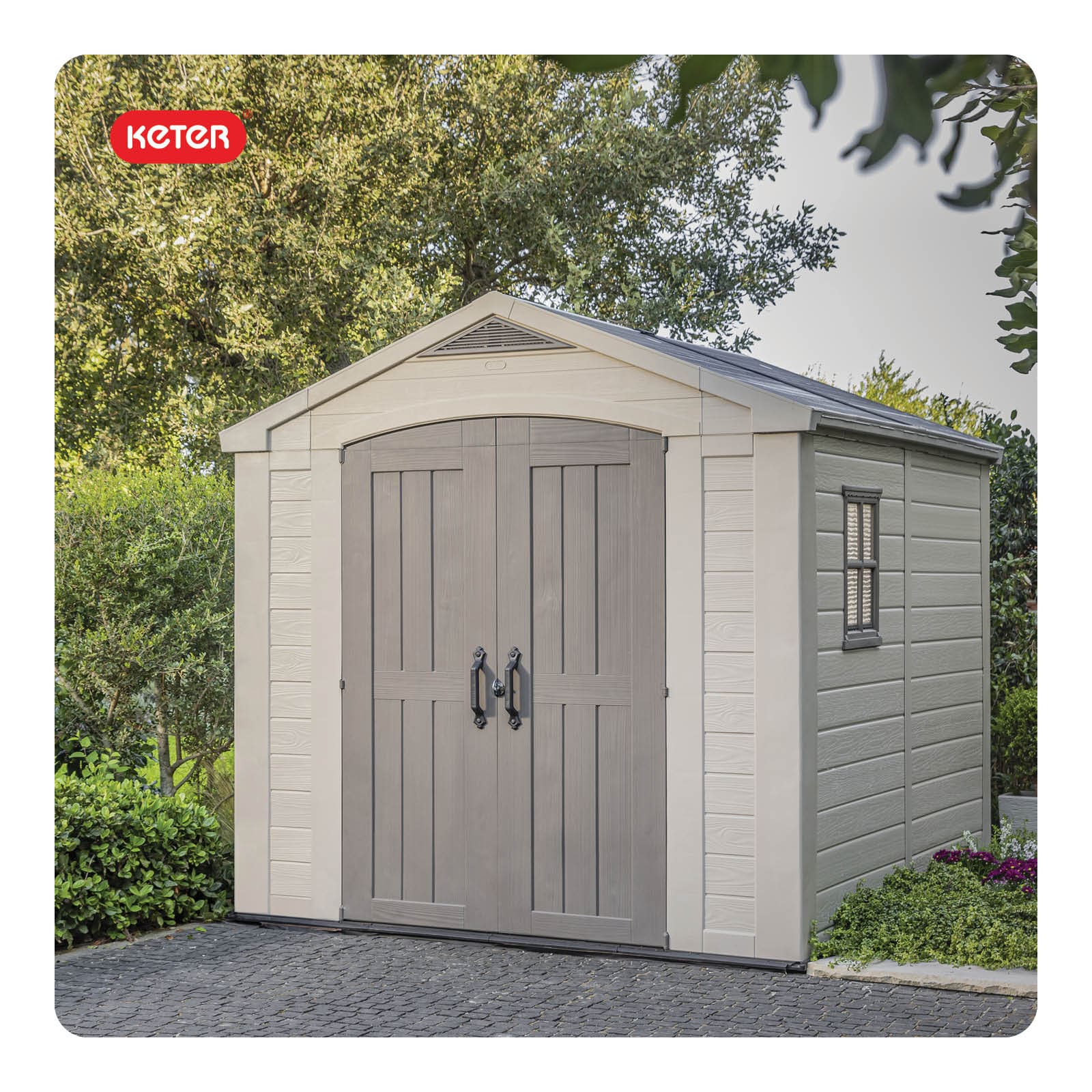 Keter 17197916 8-ft x 8-ft Factor Brown Gable Resin Storage Shed (Floor Included)