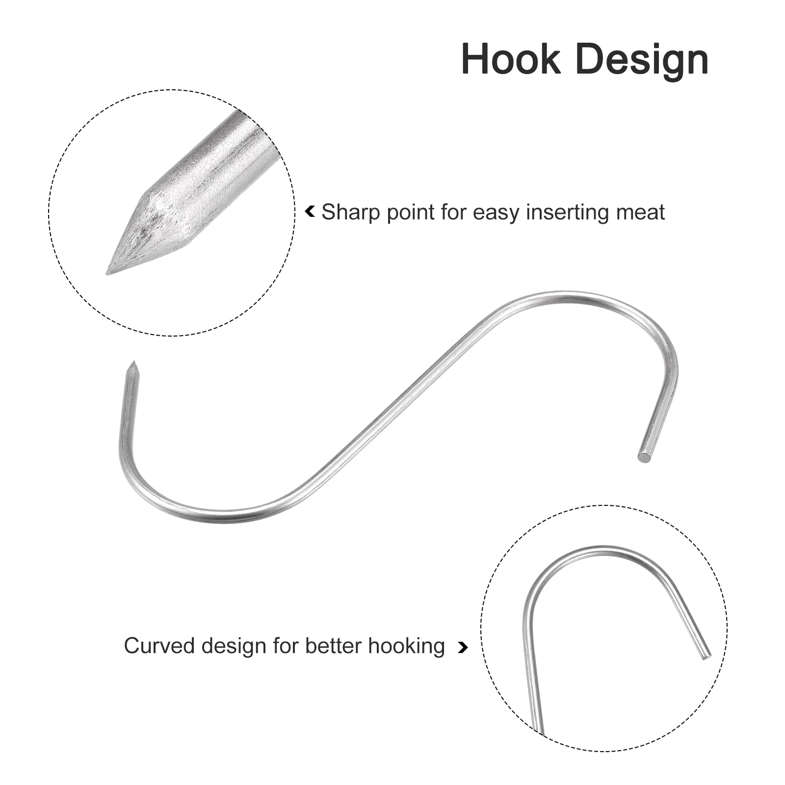 Sourcing Map 10Pcs Meat Hooks 5.9 Inch 3mm Stainless Steel Smoking Hook Butcher Hook Meat Processing Butcher Hook Hanger Hooks For Smoking, Grilling - View #6