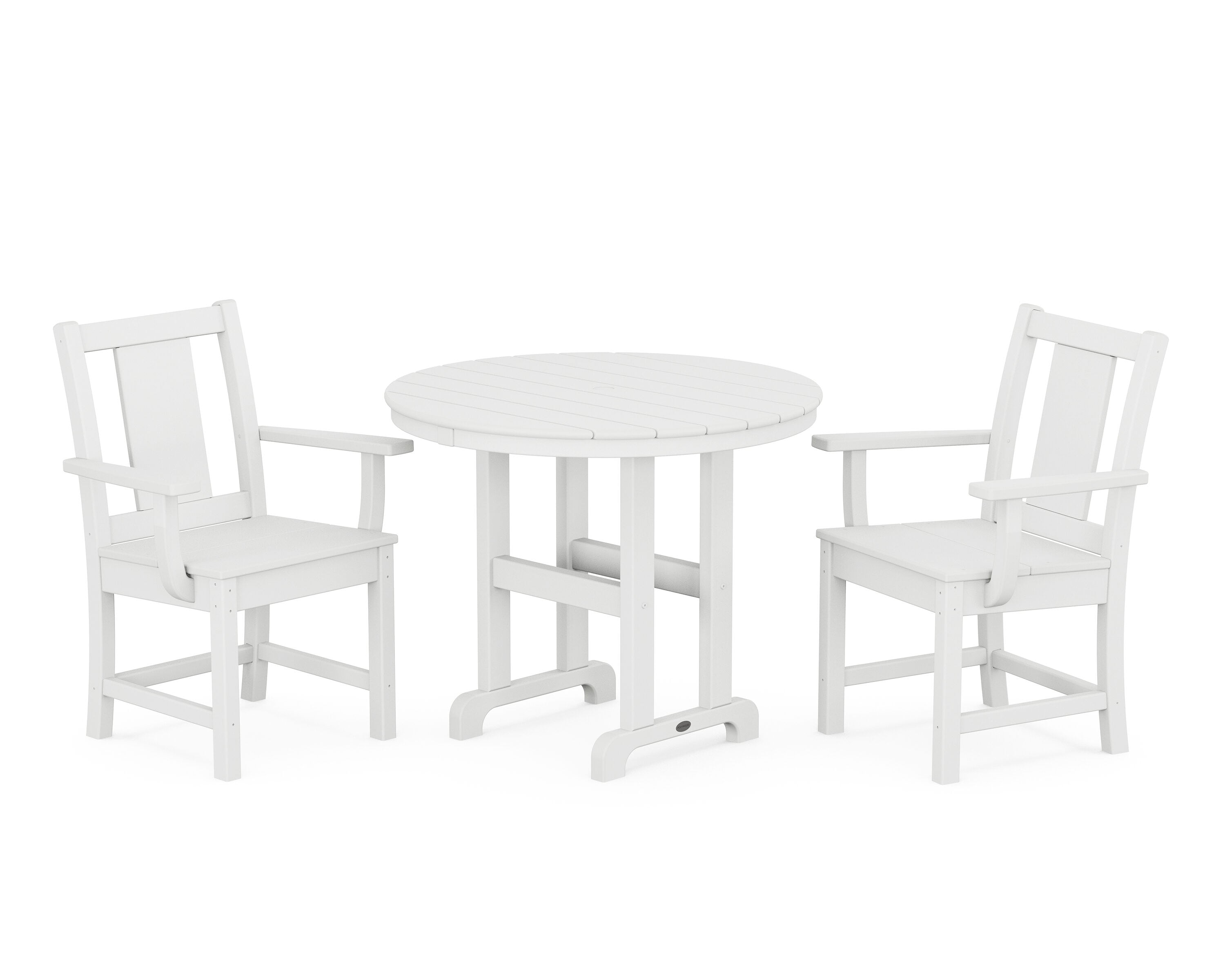 POLYWOOD PWS2121-1-WH Prairie 3 -Piece White Patio Dining Set Plastic Round Table with 2 Stationary Chairs