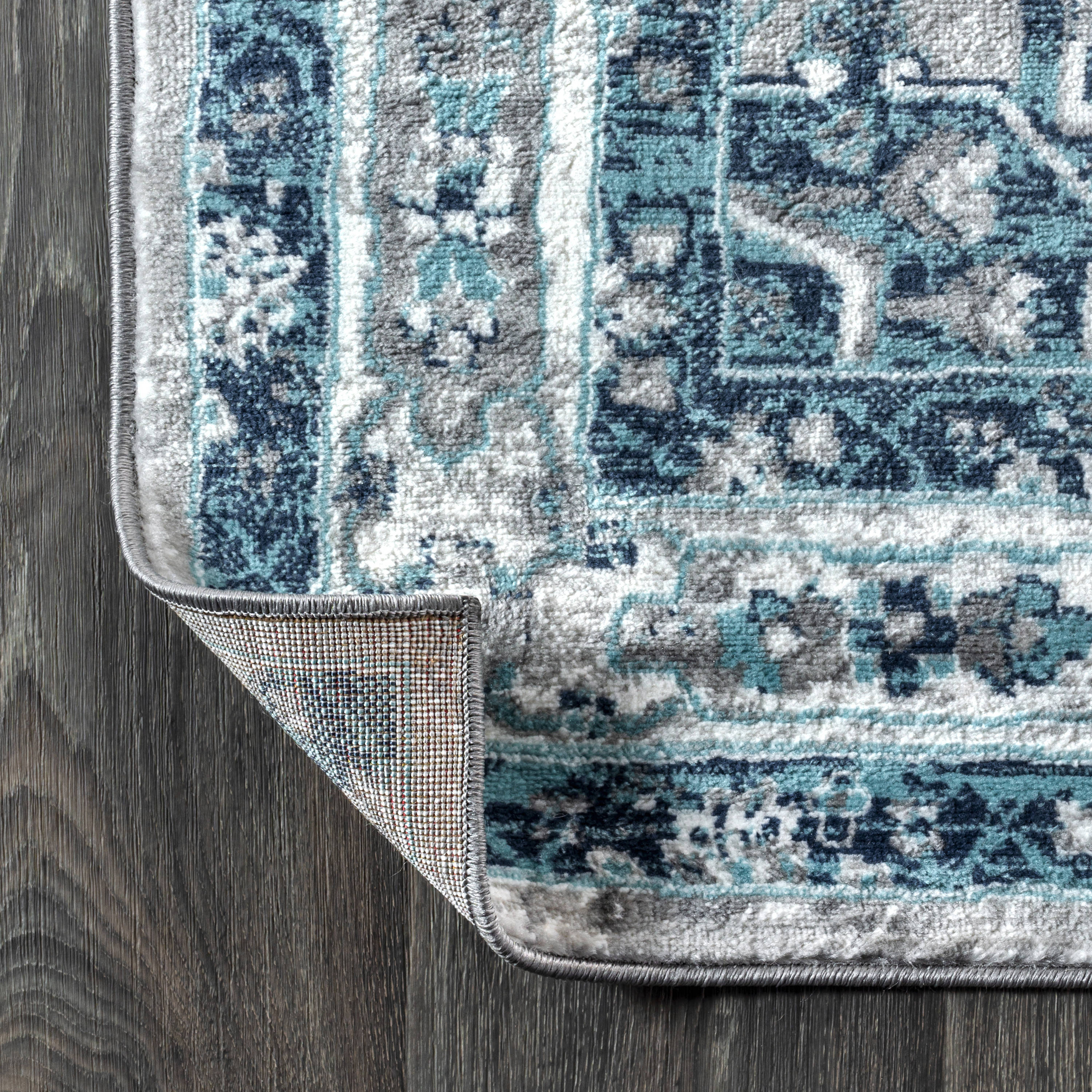 Light Grey/Blue Modern Persian Medallion 2x8 Runner Rug