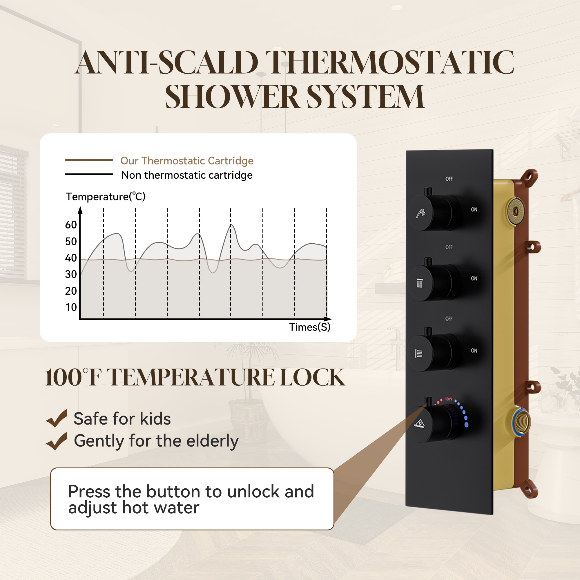 CASAINC CS6077-MB Showerhead-Bar-Panels - View #3