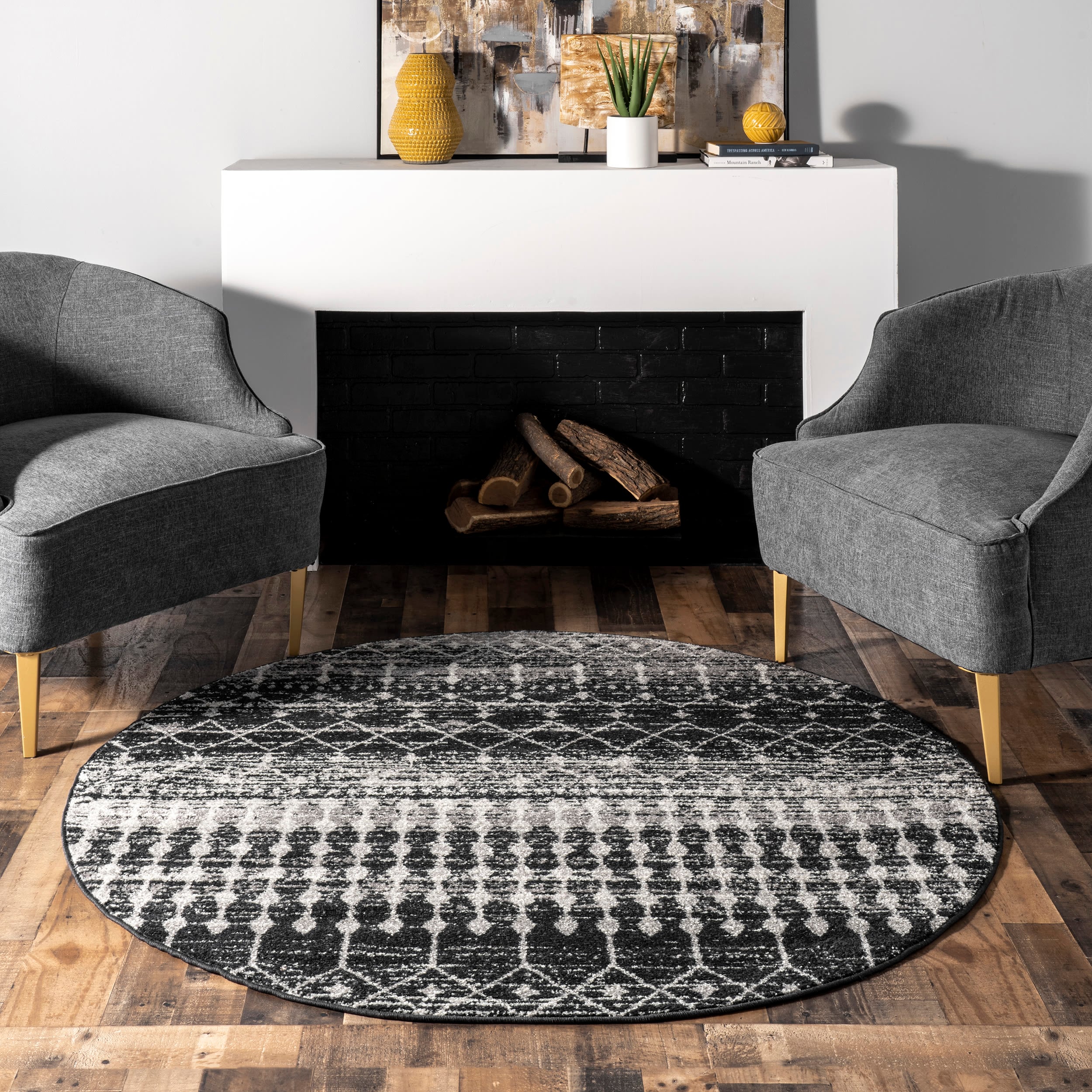 nuLOOM RZBD16G-R10010 Blythe 10 x 10 (ft) Loomed Polypropylene Black Round Indoor Trellis Area rug
