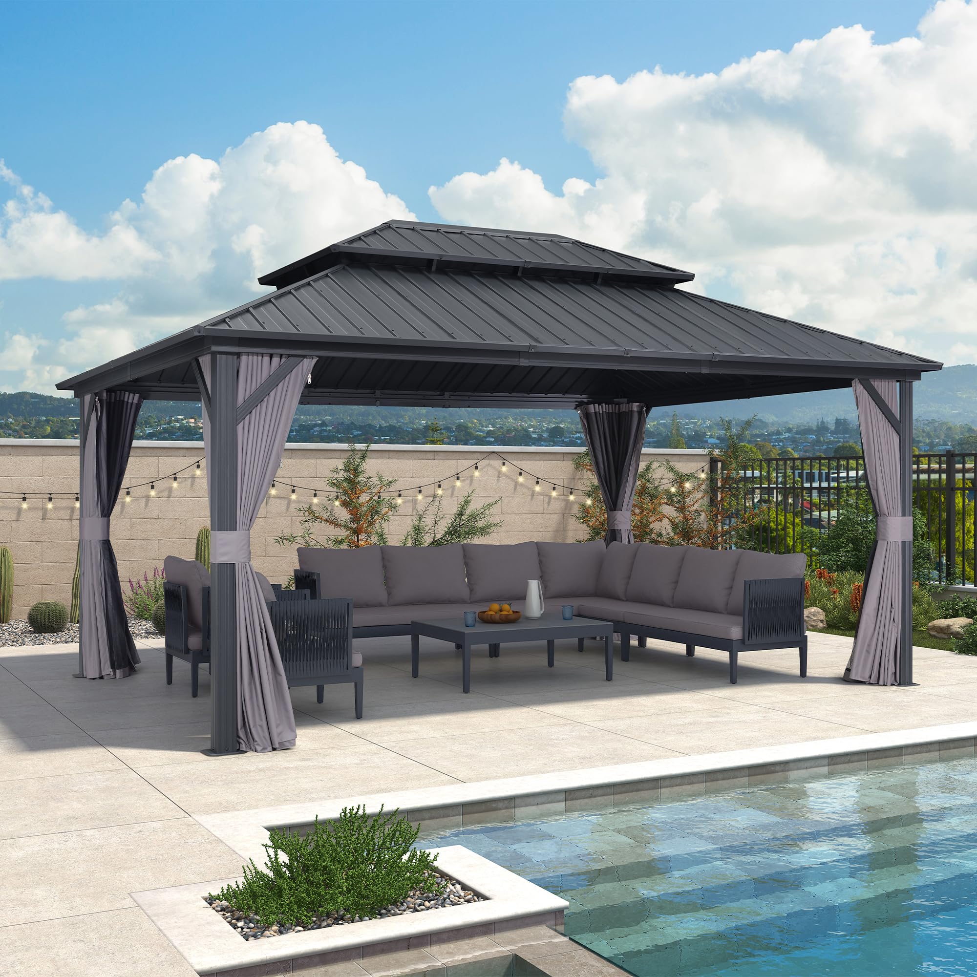PURPLE LEAF LS04JJG1216 16-ft x 12-ft Gazebo Gray Gazebo with Hardtop Roof (Screen Included)
