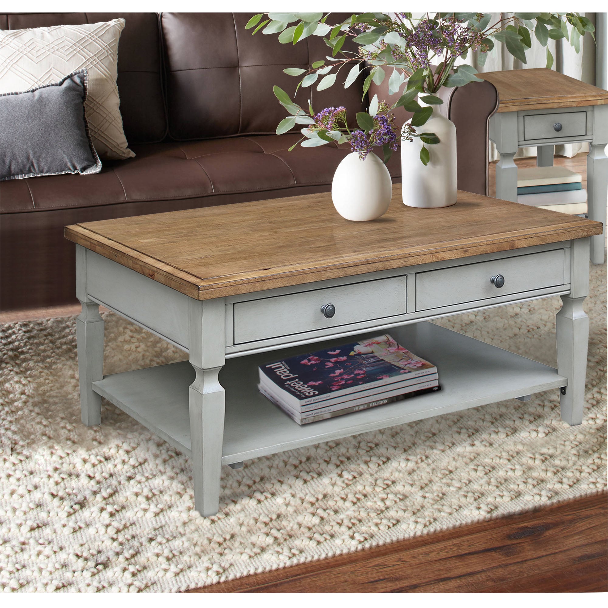 International Concepts Hickory Rubberwood Wood Casual Coffee Table in ...