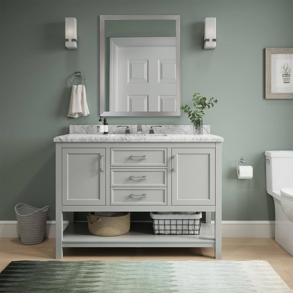 Design Element AF-49-GRY Affinity 49-in Gray Undermount Single Sink Bathroom Vanity with White W/ Gray Veins Marble Top