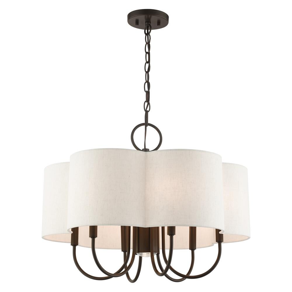 Elegant Solstice English Bronze 7-Light Chandelier with Oatmeal Shade