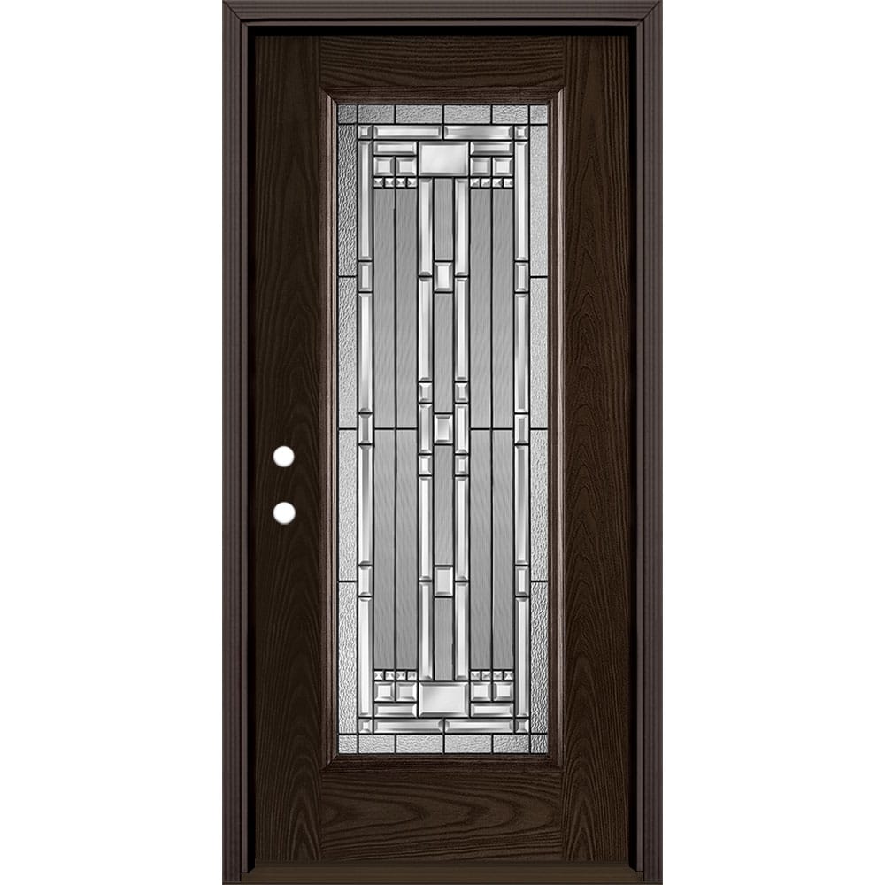 Masonite 3421158 Naples 36-in x 80-in x 4-9/16-in Fiberglass Full lite Right-hand inswing Walnut Stained Prehung Front Door with Brickmould Insulating core