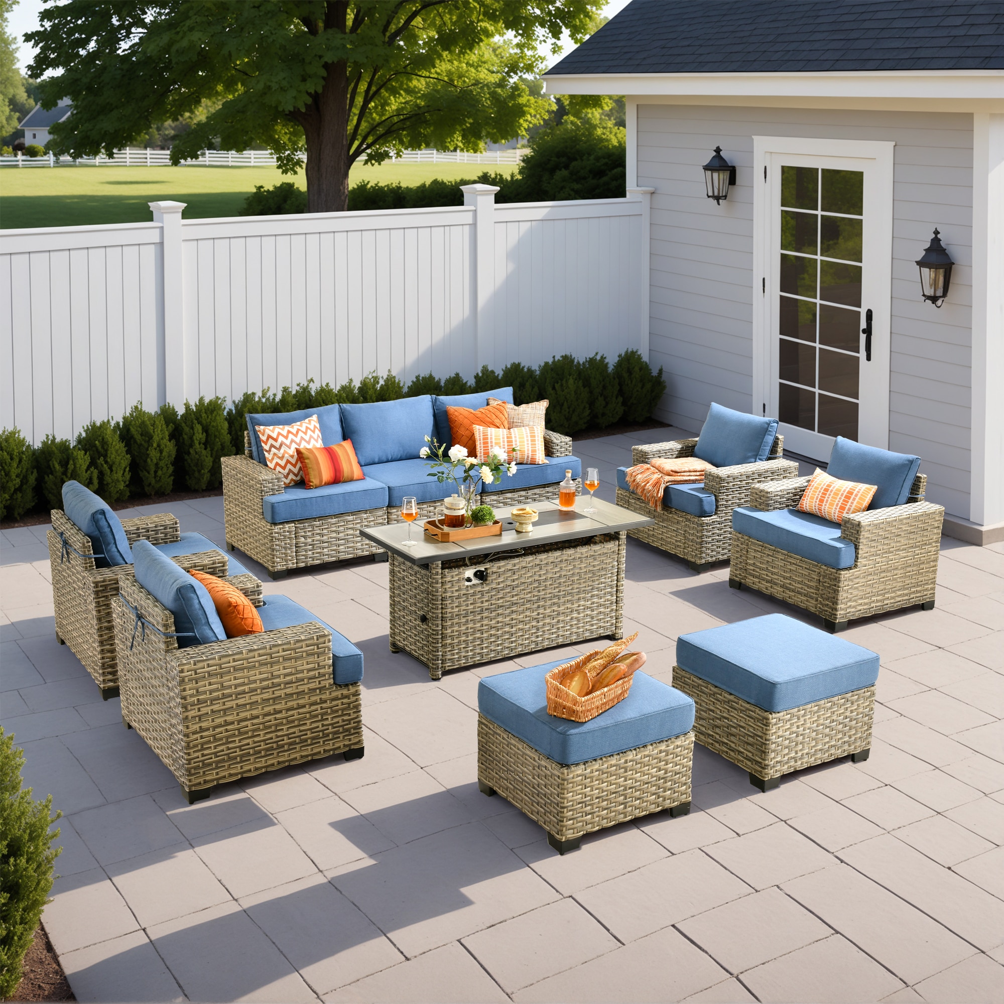 ALTRIGUS 6L-CFP8504-TBS510-AL 10 -Piece Wicker Patio Sofa Conversation Set with Blue Cushions
