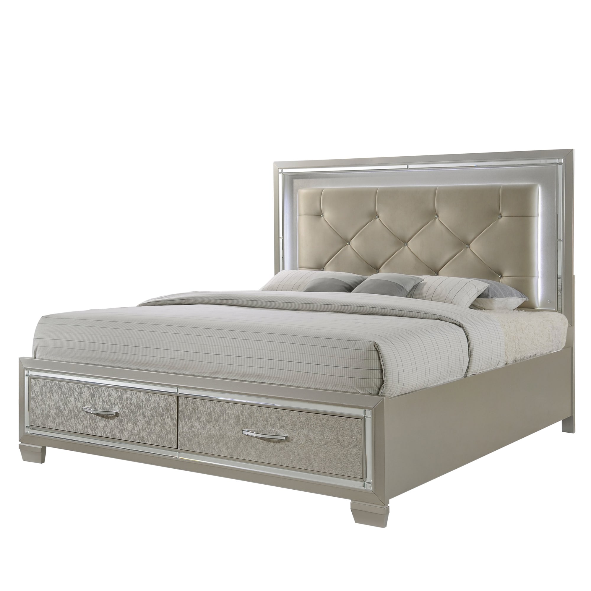Glamorous Gray Queen Upholstered Storage Bed with Nailhead Trim