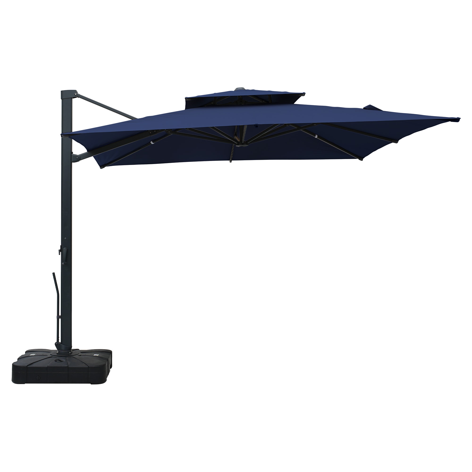 Clihome CLMYD1010NVB 10-ft Aluminum Blue Push-button Tilt Offset Patio Umbrella with Base