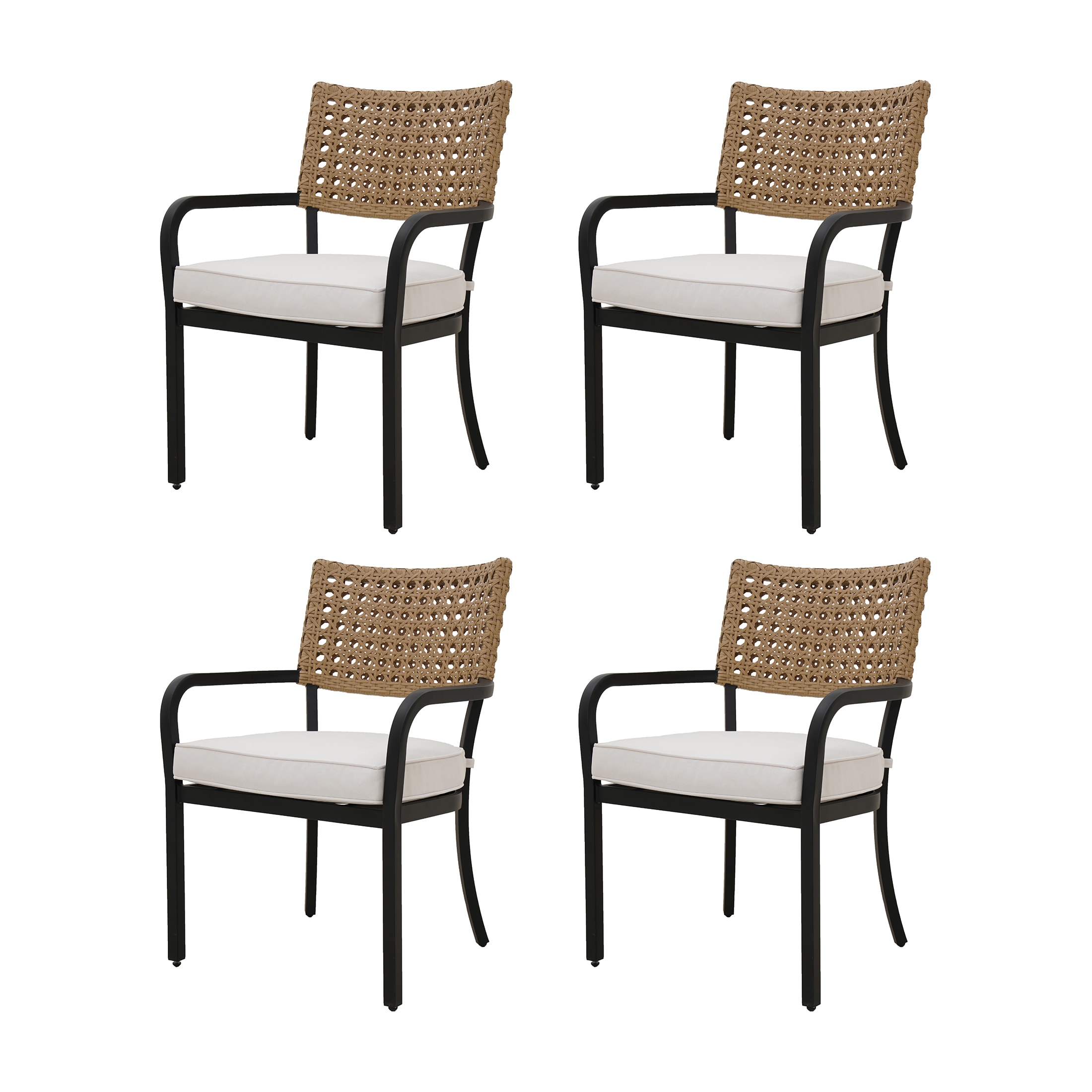 allen + roth 22001-C2 Caledonia Set of 4 Wicker Stackable Black Steel Frame Stationary Dining Chair with Cream Cushioned Seat