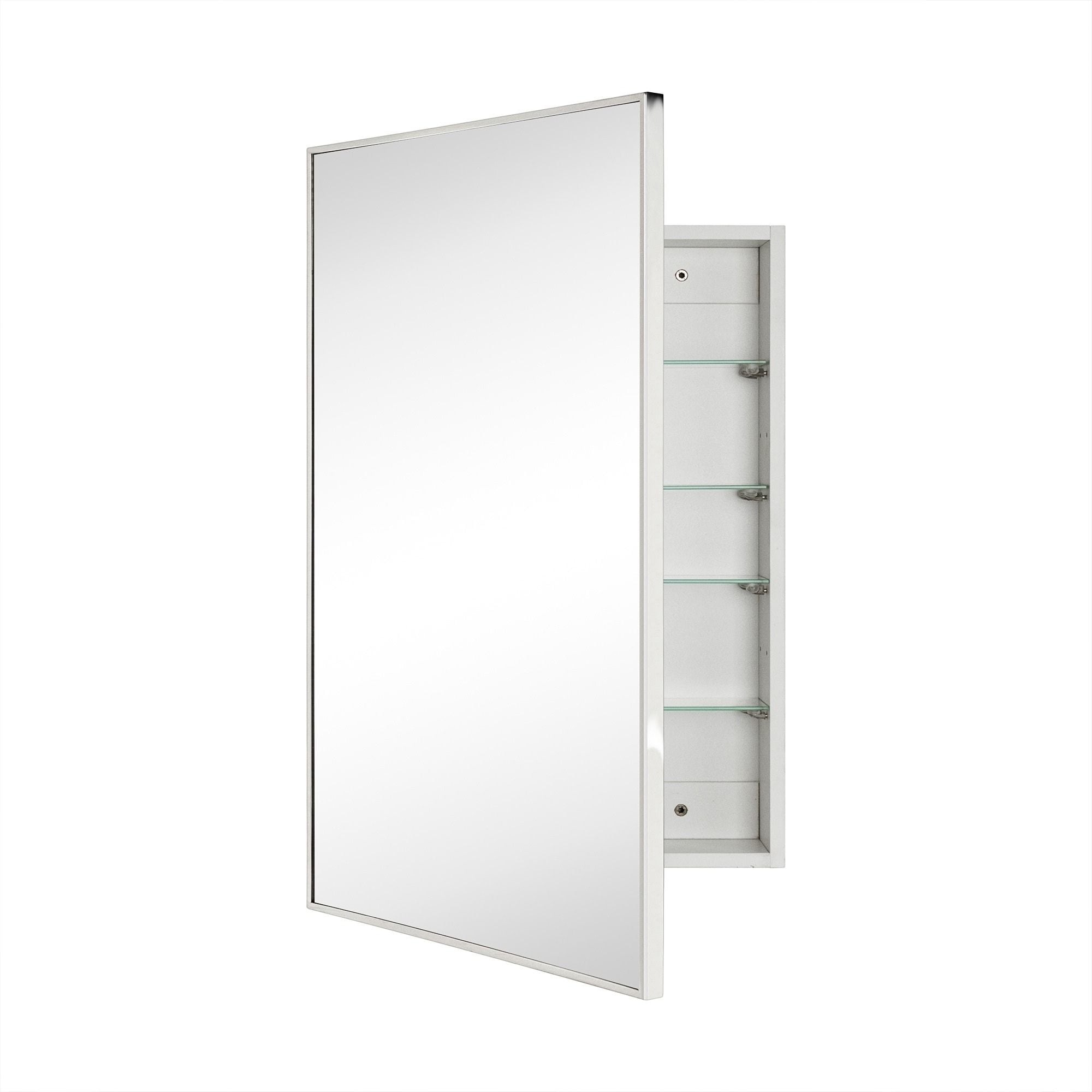 TEHOME Square Cornered Medicine Cabinet 20-in x 30-in Surface/Recessed Mount Polished Nickel Mirrored Rectangle Soft Close Medicine Cabinet
