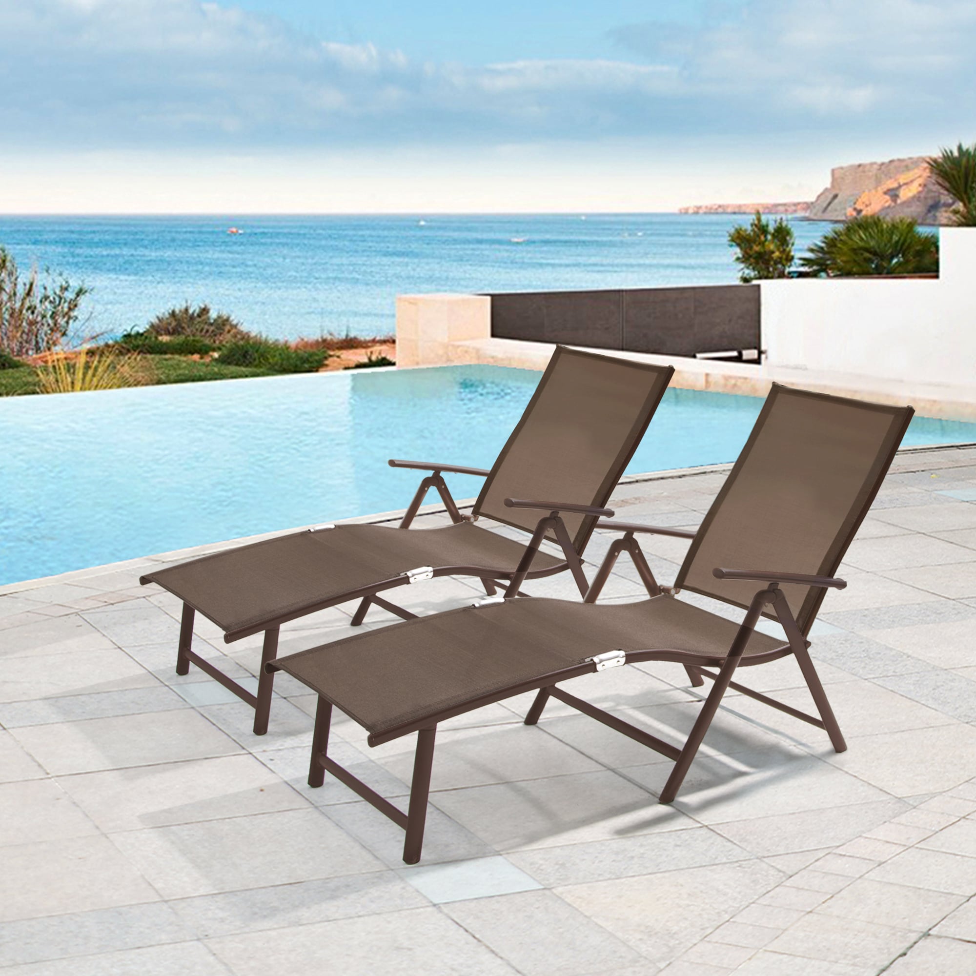 Crestlive Products 2 pcs Patio Folding Chaise Lounge Set of 2 Brwon ...