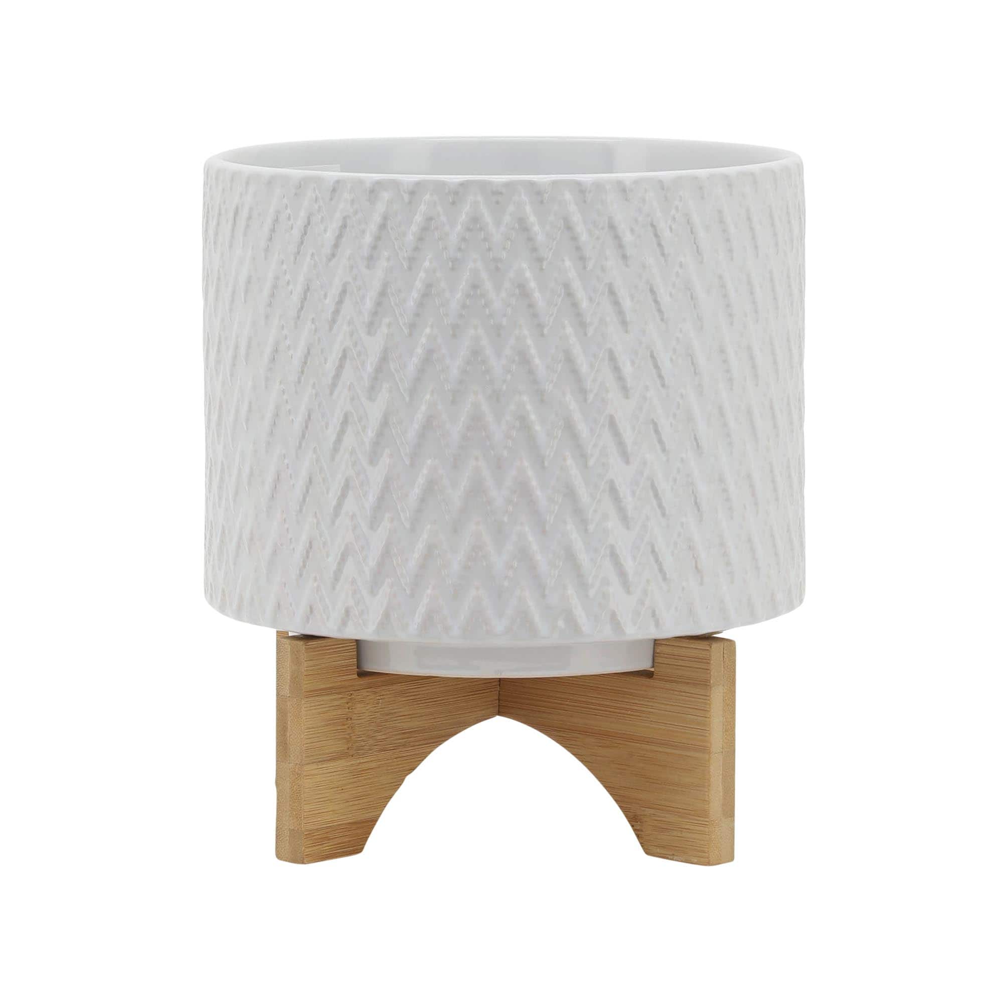 Miki Shinly JJ-6863-09SH Round 8.0-in W x 10-in H x 8-in D White Ceramic Indoor/Outdoor Planter