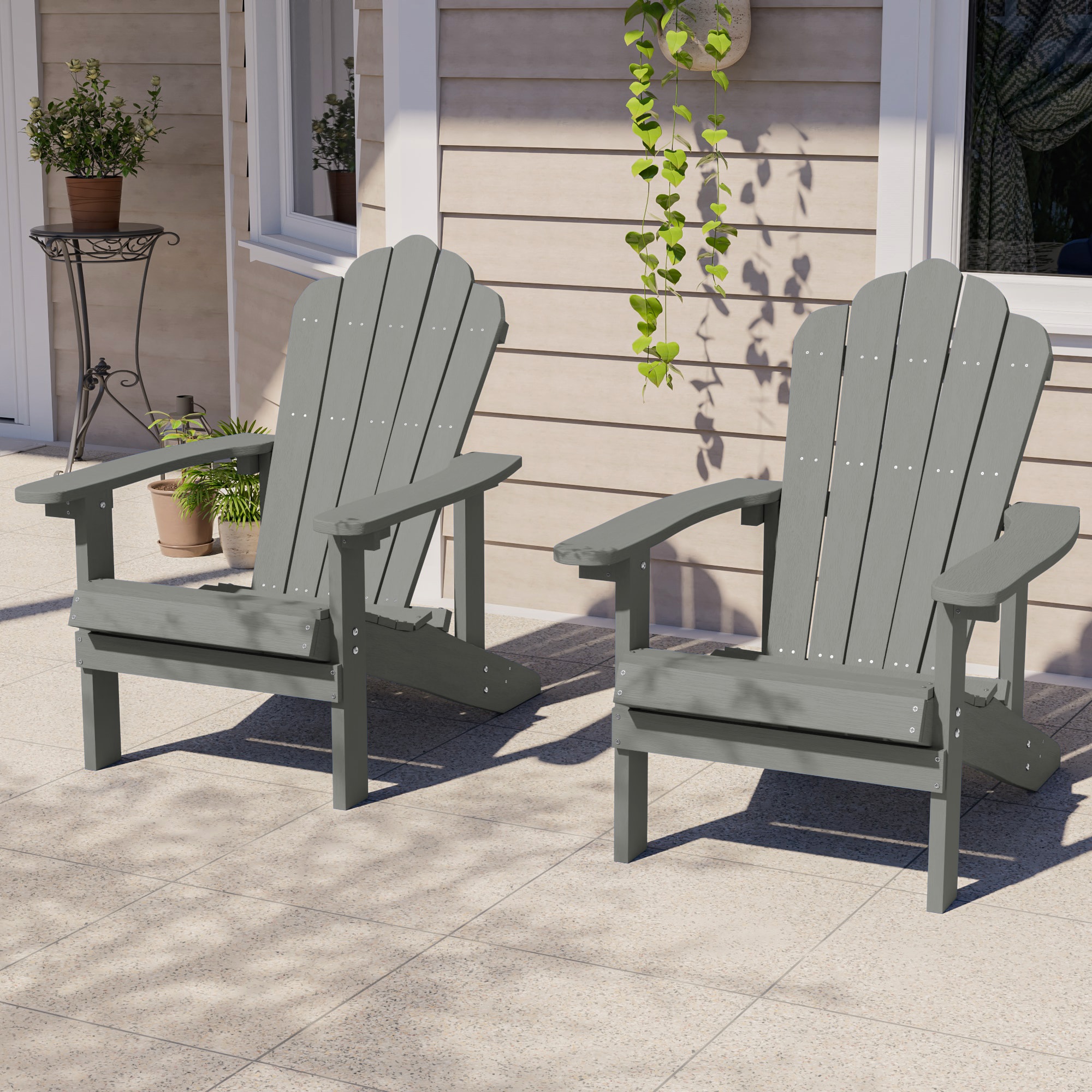 ACEGOSES LW-M2-57-LY-2 Adirondack Chair Set of 2 Light Gray Stationary Adirondack Chair with Light gray Solid Seat