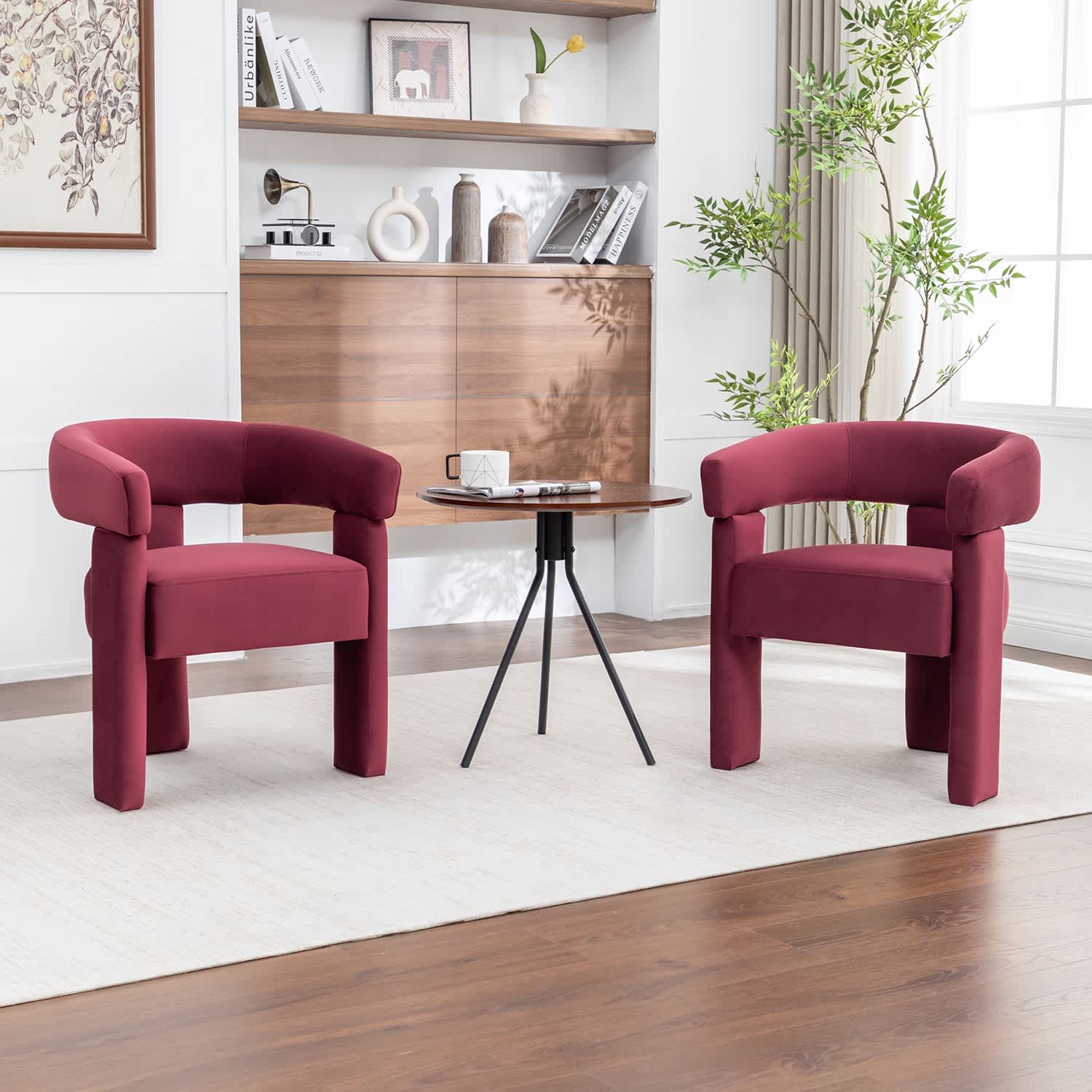 SEYNAR  Modern Velvet Accent Chair Set of 2 Upholstered Barrel Armchair with Curved Back and Thickened Padded Seat