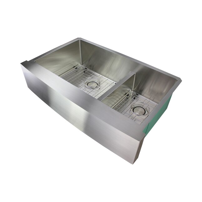 Diamond Farmhouse/Apron-Front Stainless Steel 36 in. 1-Hole Double Offset Bowl Kitchen Sink in Brushed Diamond Farmhouse/Apron-Front Stainless Steel 36 in. 1-Hole Double Offset Bowl Kitchen Sink in Brushed