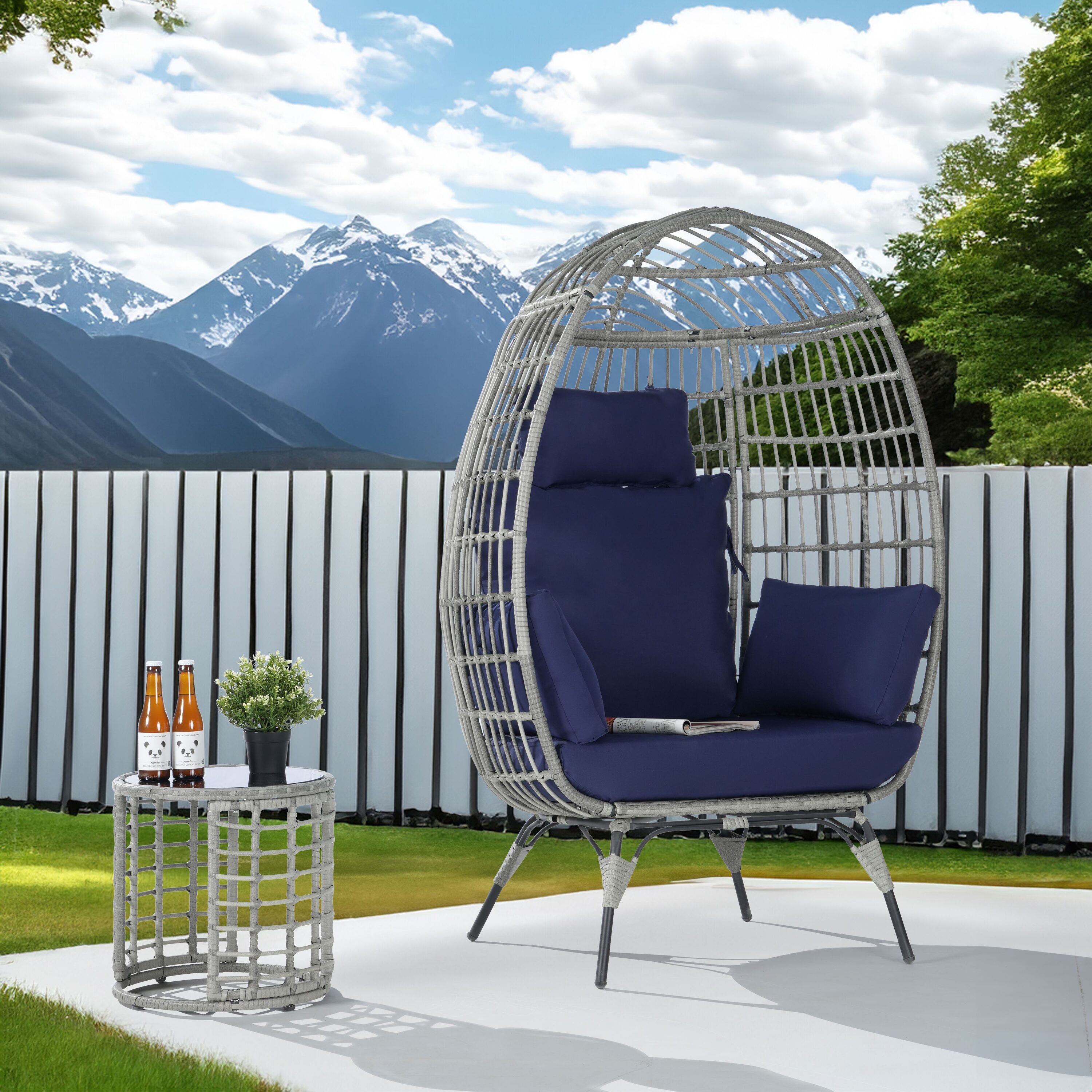 SANSTAR L-JDC65NY-AC 2 -Piece Wicker Patio Conversation Set with Blue Cushions