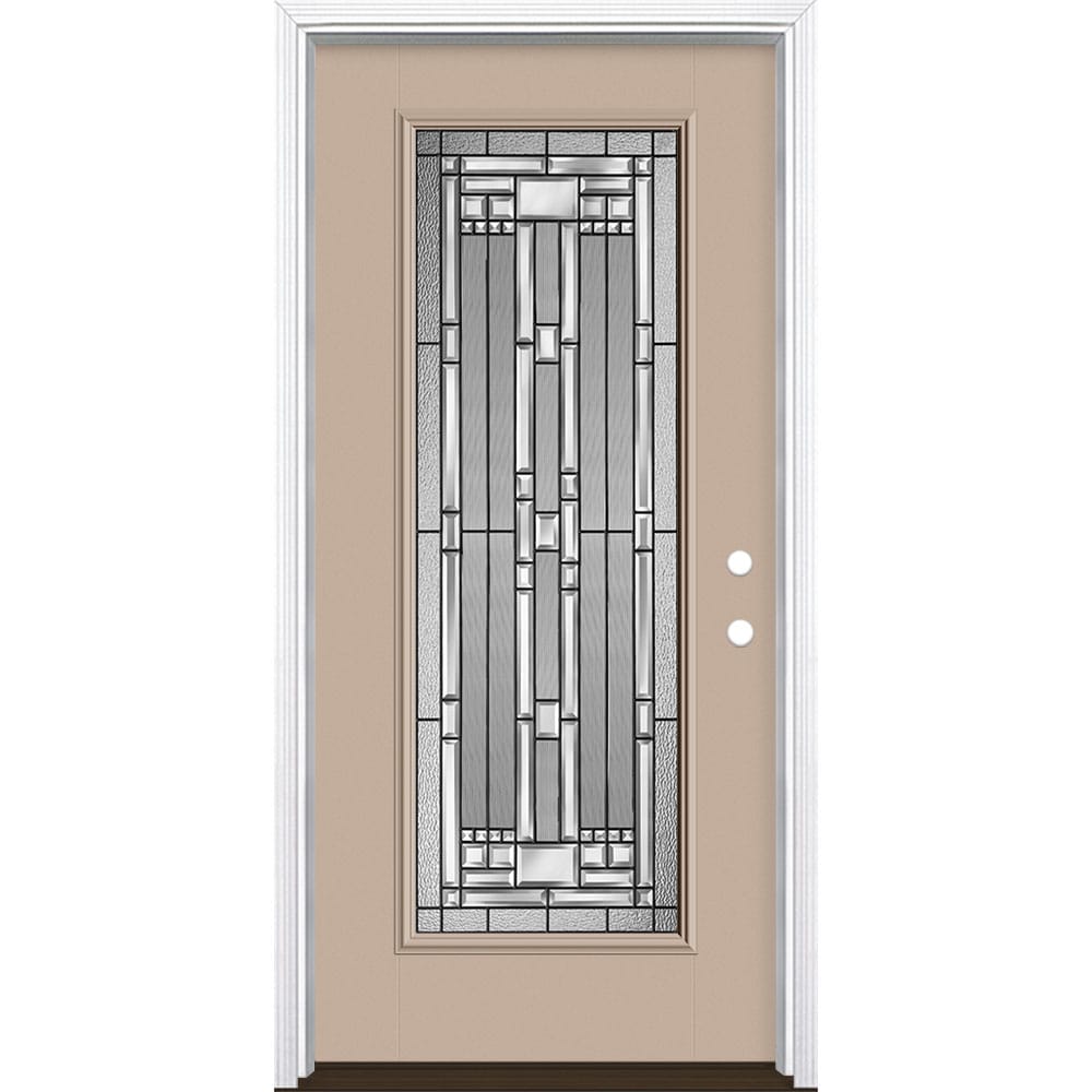 Masonite 3421533 Naples 36-in x 80-in x 4-9/16-in Fiberglass Full lite Left-hand inswing Sandy Shore Painted Prehung Front Door with Brickmould Insulating core